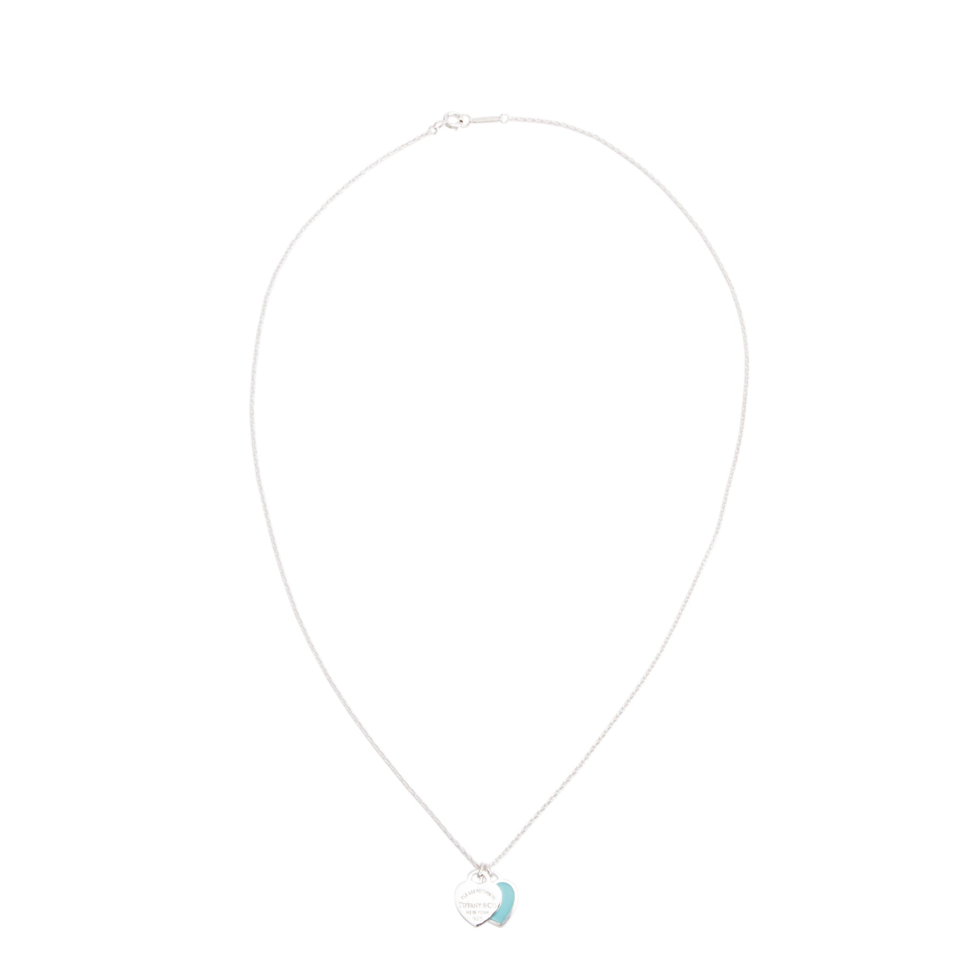 Tiffany & Co. Return to Tiffany Mini Double Heart Tag Pendant Necklace with Blue Enamel