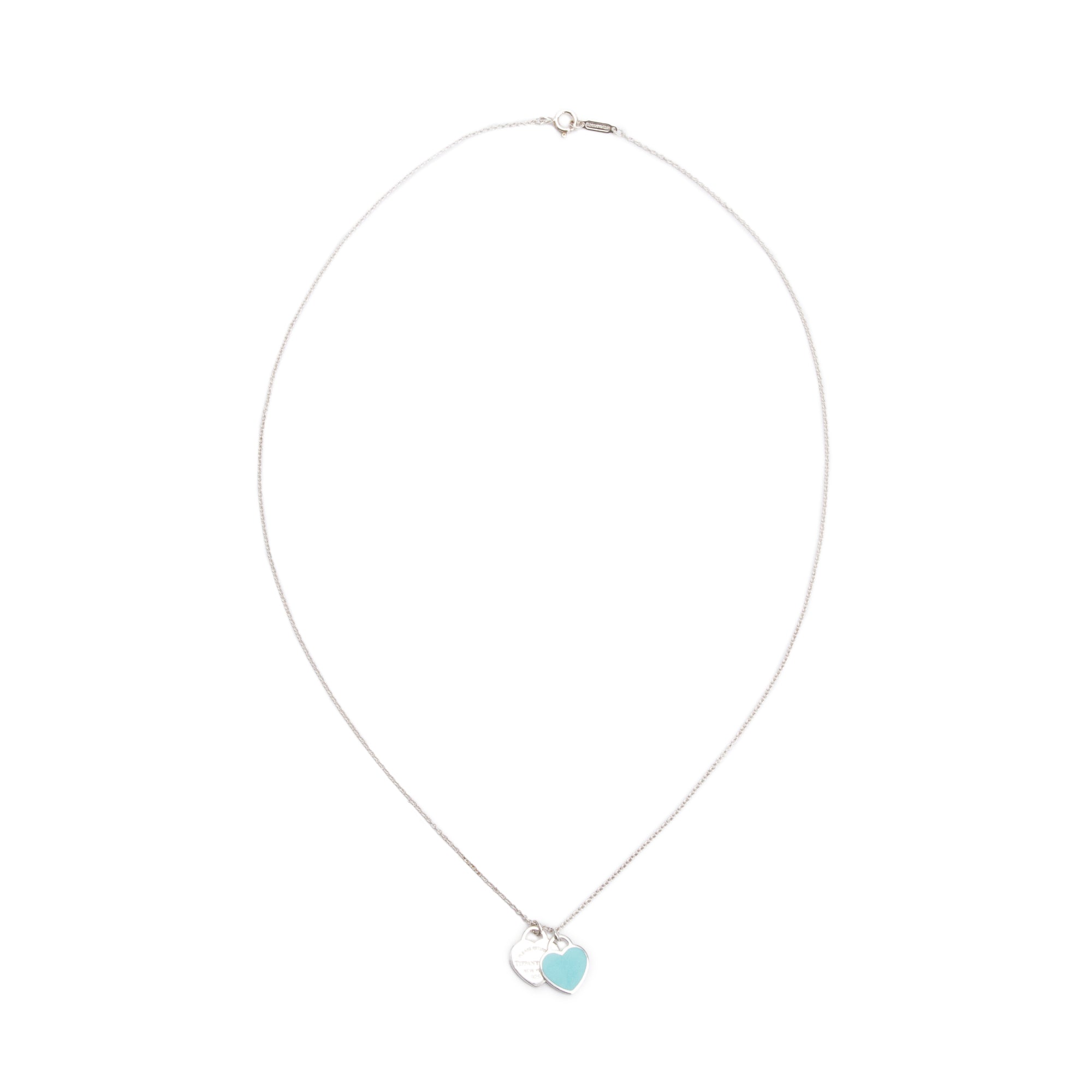 Tiffany & Co. Return to Tiffany Mini Double Heart Tag Pendant Necklace with Blue Enamel