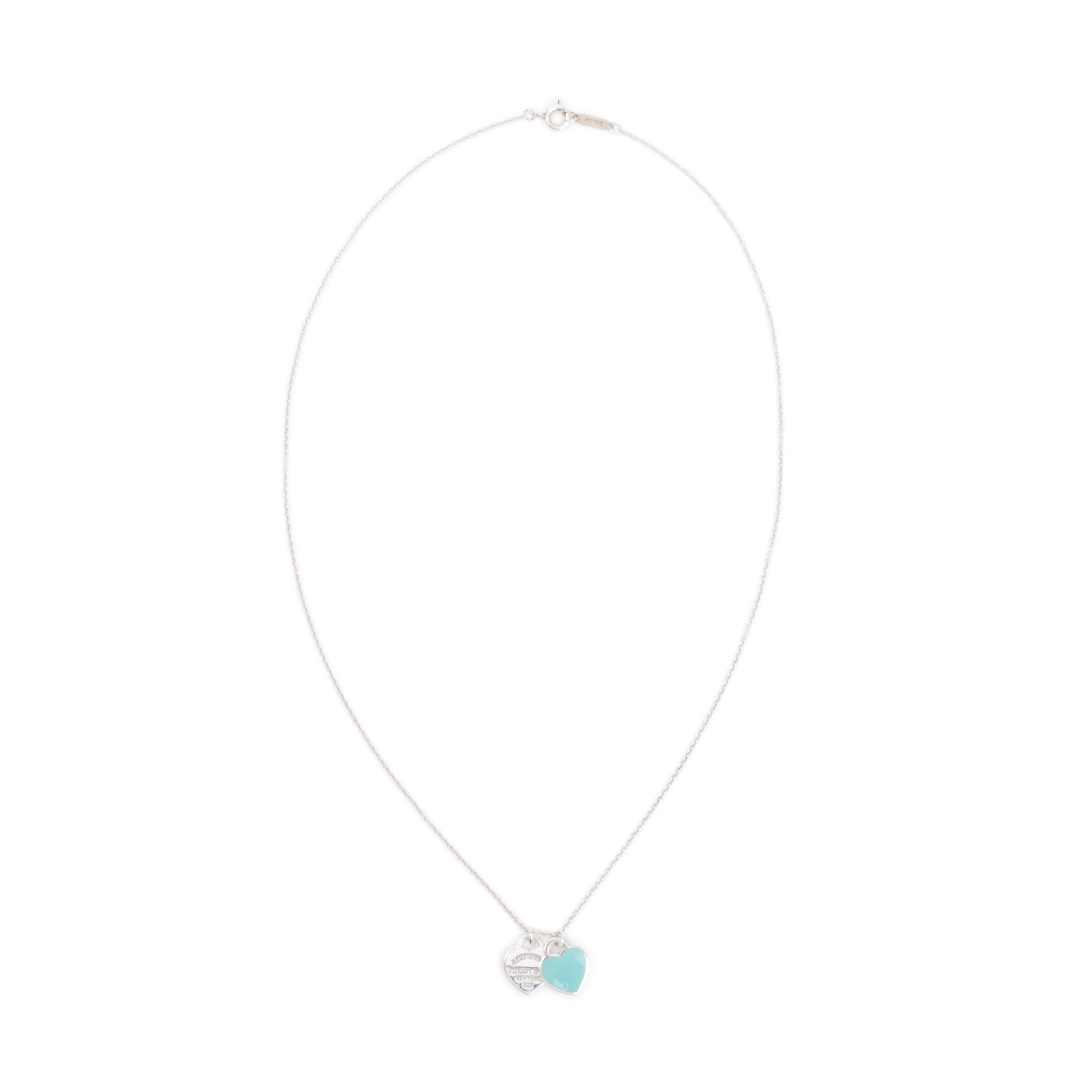 Tiffany & Co. Return to Tiffany Mini Double Heart Tag Pendant Necklace with Blue Enamel