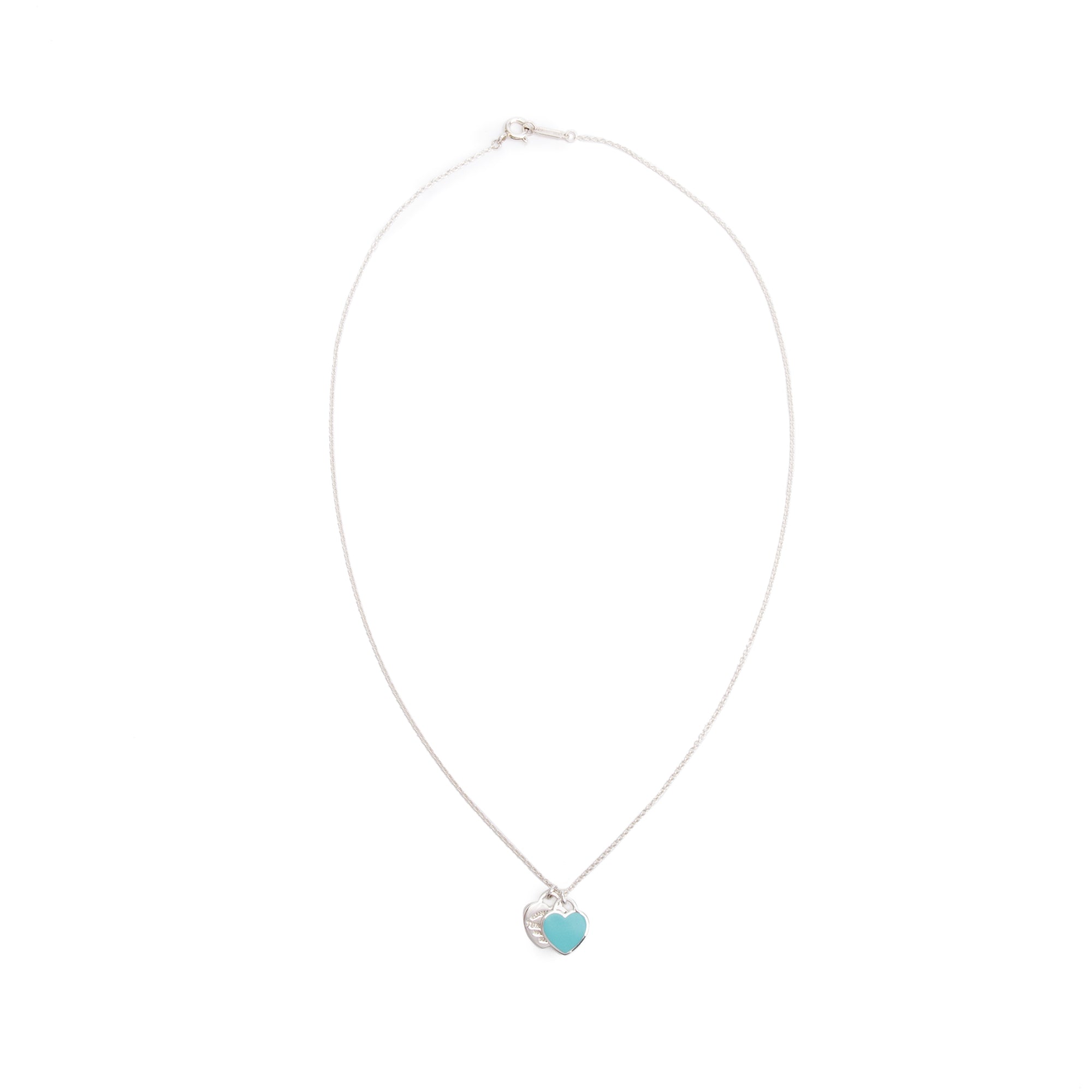 Tiffany & Co. Return to Tiffany Mini Double Heart Tag Pendant Necklace with Blue Enamel