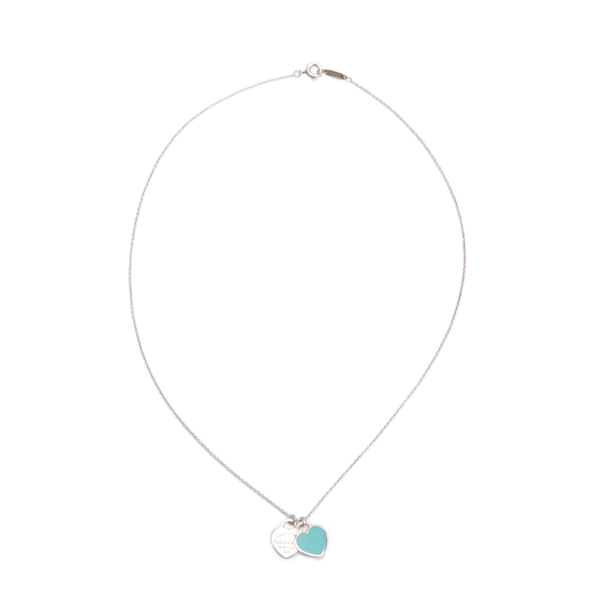 Tiffany & Co. Return to Tiffany Mini Double Heart Tag Pendant Necklace with Blue Enamel