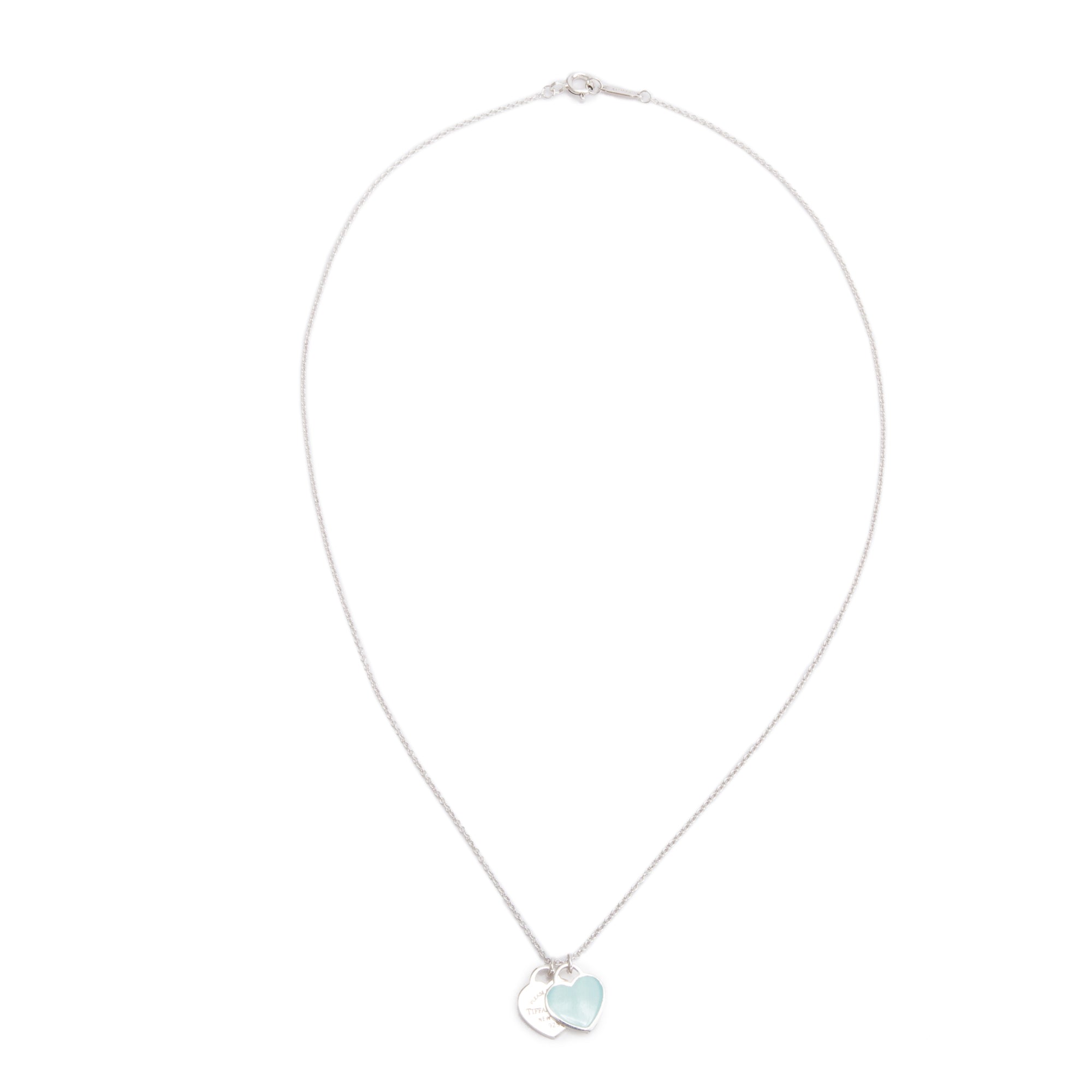 Tiffany & Co. Return to Tiffany Mini Double Heart Tag Pendant Necklace with Blue Enamel
