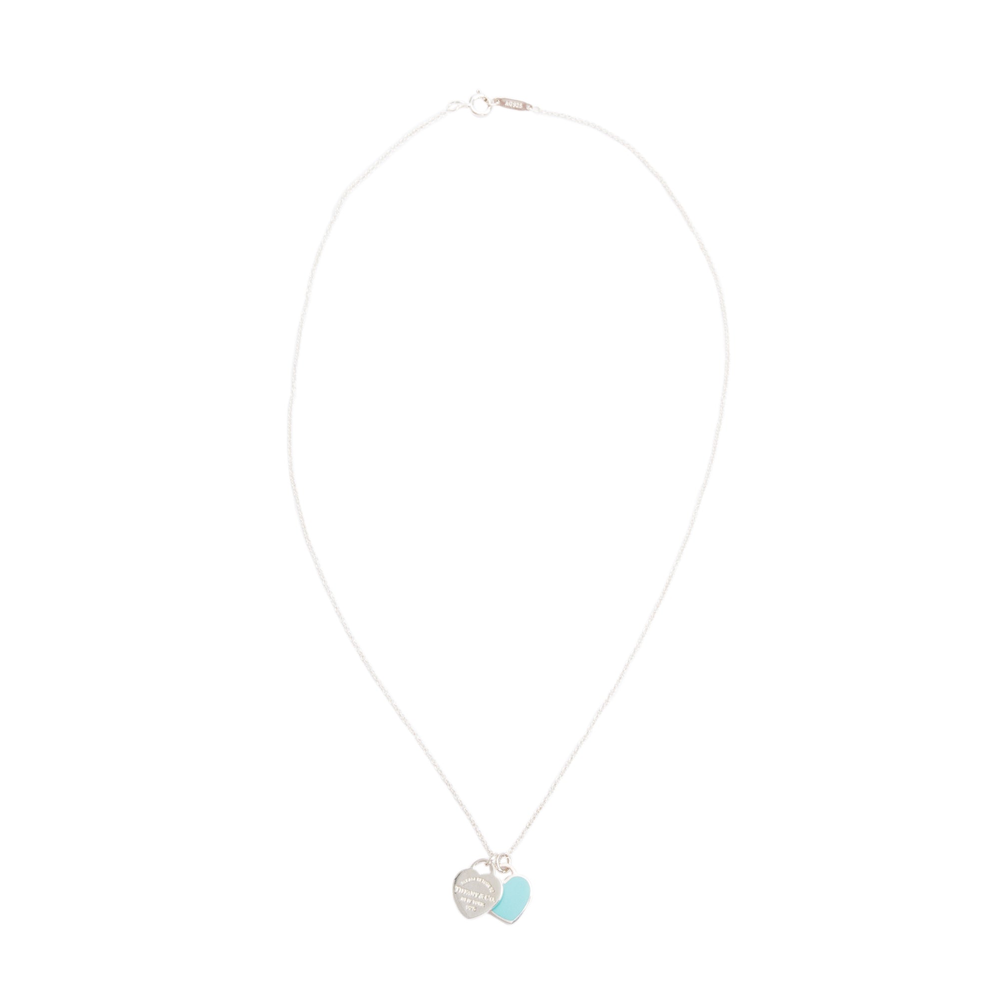Tiffany & Co. Return to Tiffany Mini Double Heart Tag Pendant Necklace with Blue Enamel