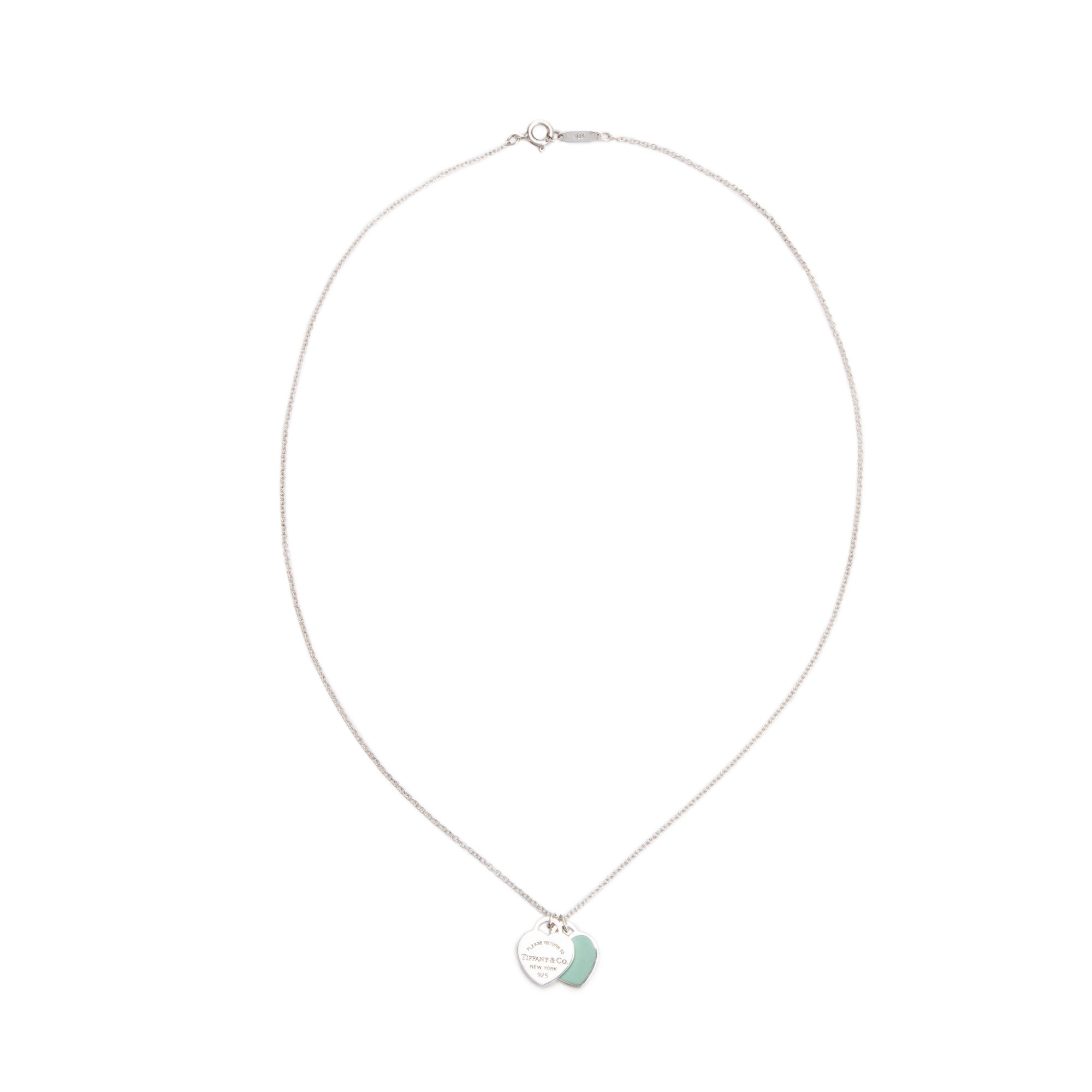 Tiffany & Co. Return to Tiffany Mini Double Heart Tag Pendant Necklace with Blue Enamel
