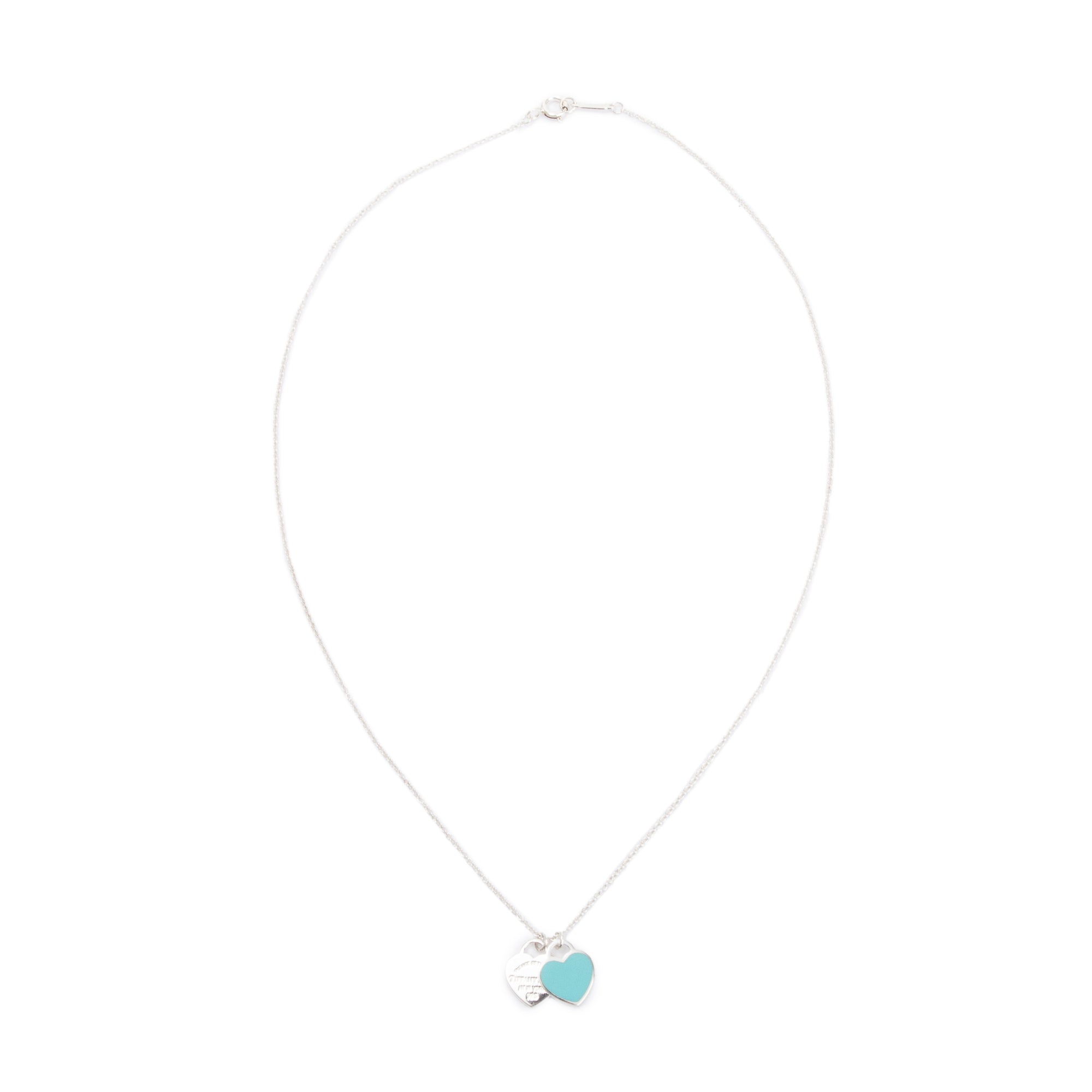 Tiffany & Co. Return to Tiffany Mini Double Heart Tag Pendant Necklace with Blue Enamel