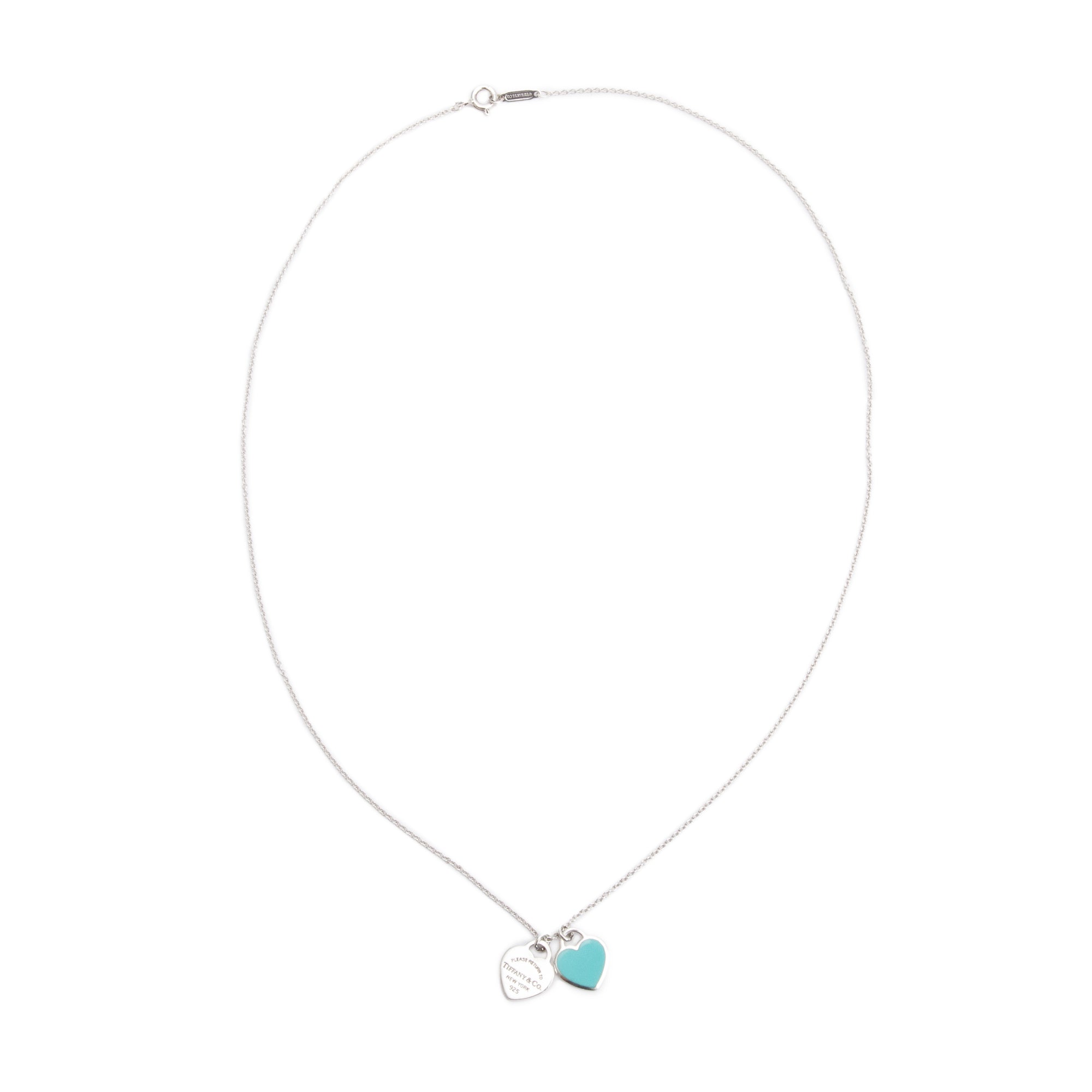 Tiffany & Co. Return to Tiffany Mini Double Heart Tag Pendant Necklace with Blue Enamel