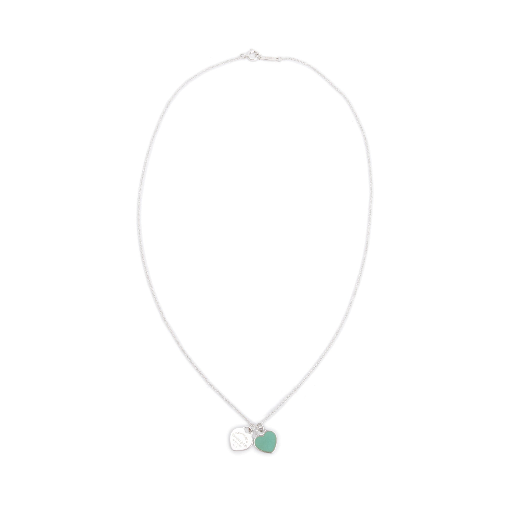 Tiffany & Co. Return to Tiffany Mini Double Heart Tag Pendant Necklace with Blue Enamel
