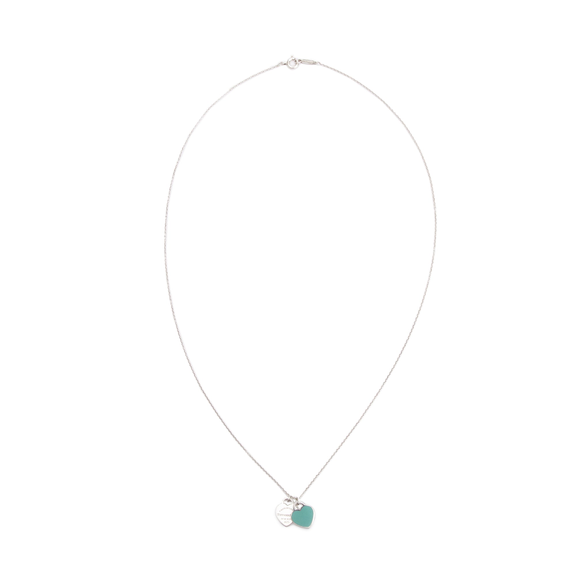 Tiffany & Co. Return to Tiffany Mini Double Heart Tag Pendant Necklace with Blue Enamel