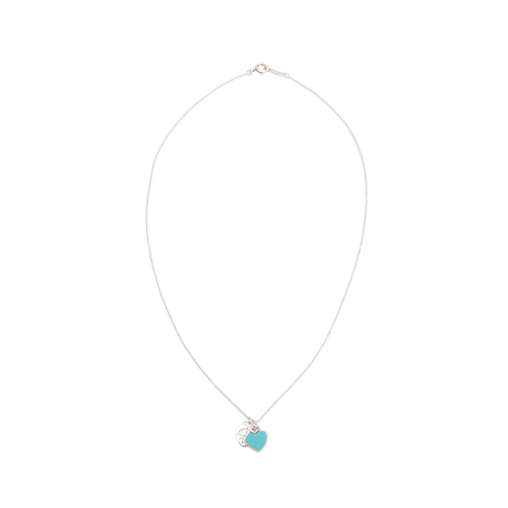 Tiffany & Co. Return to Tiffany Mini Double Heart Tag Pendant Necklace with Blue Enamel