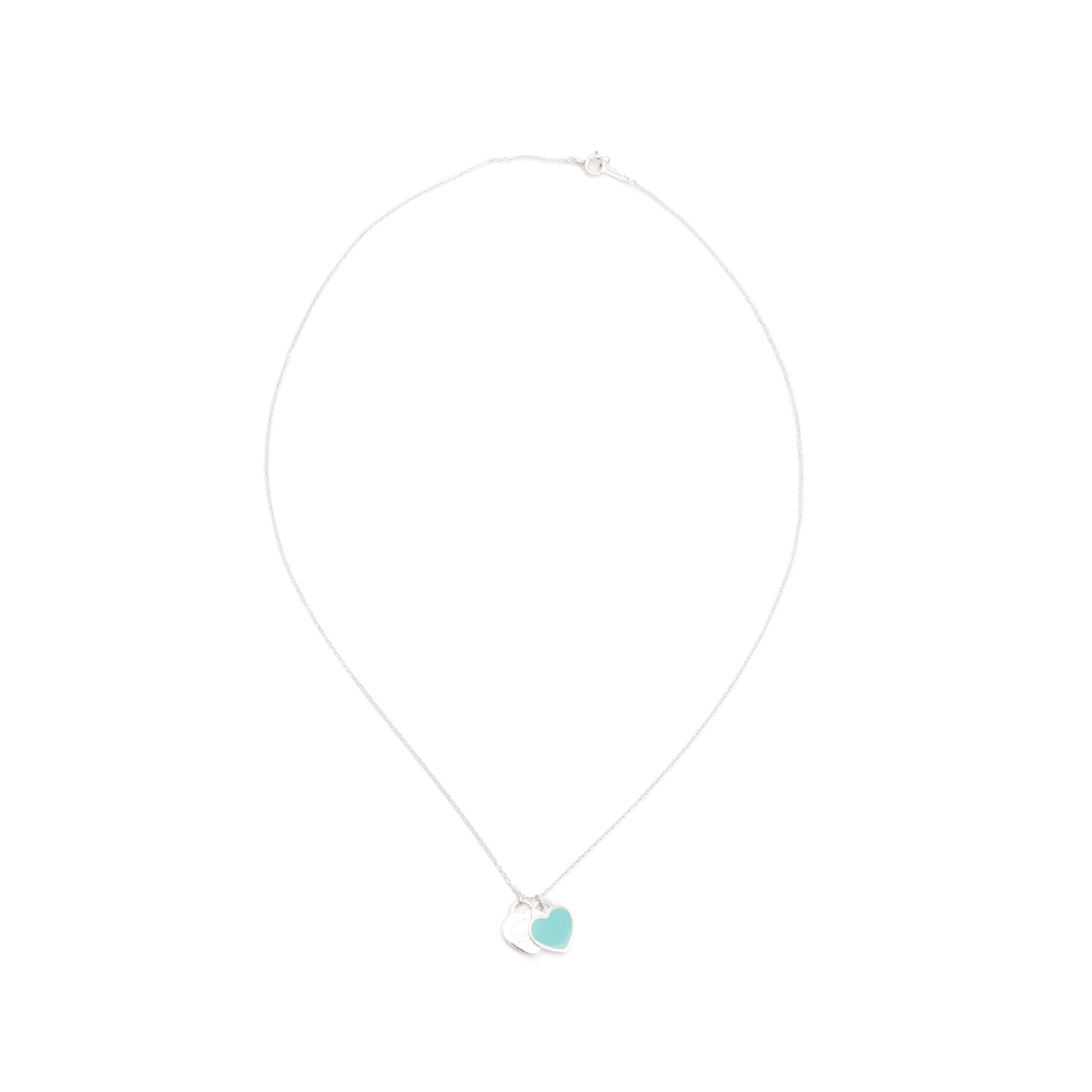 Tiffany & Co. Return to Tiffany Mini Double Heart Tag Pendant Necklace with Blue Enamel