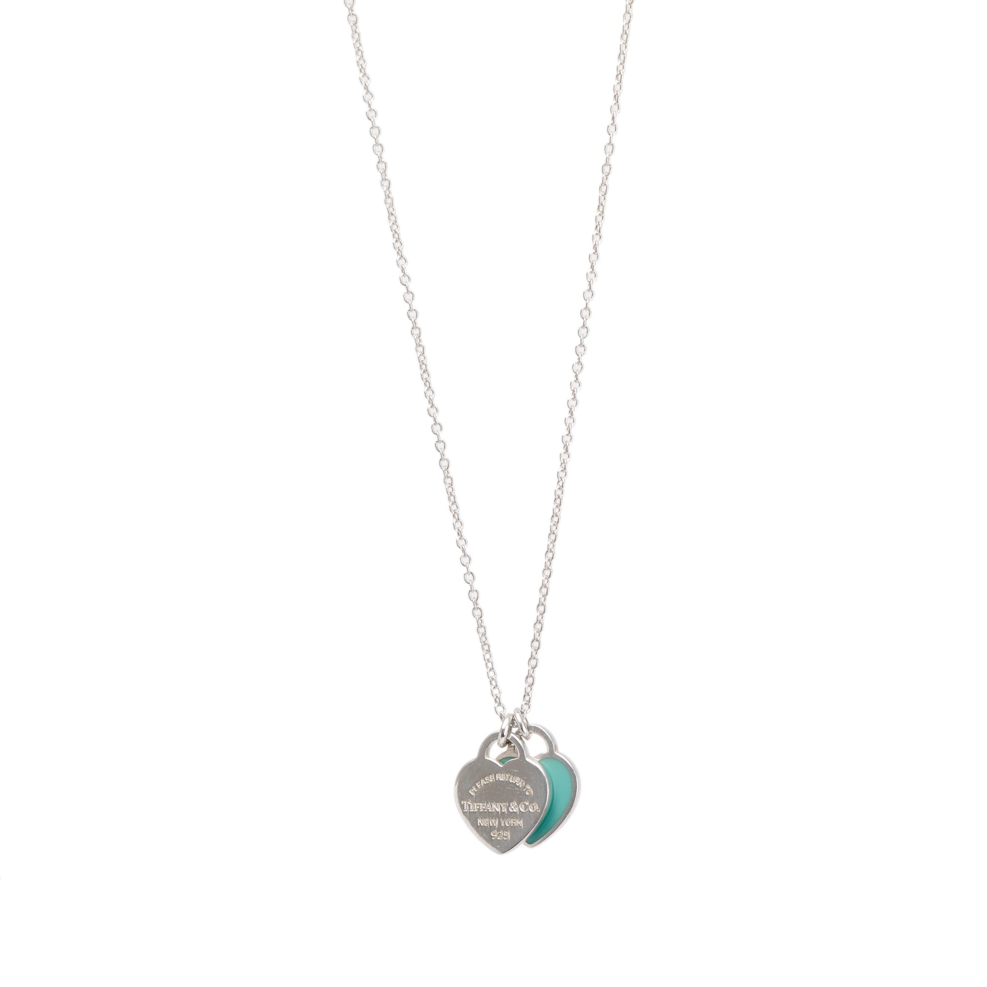 Tiffany & Co. Return to Tiffany Mini Double Heart Tag Pendant Necklace with Blue Enamel