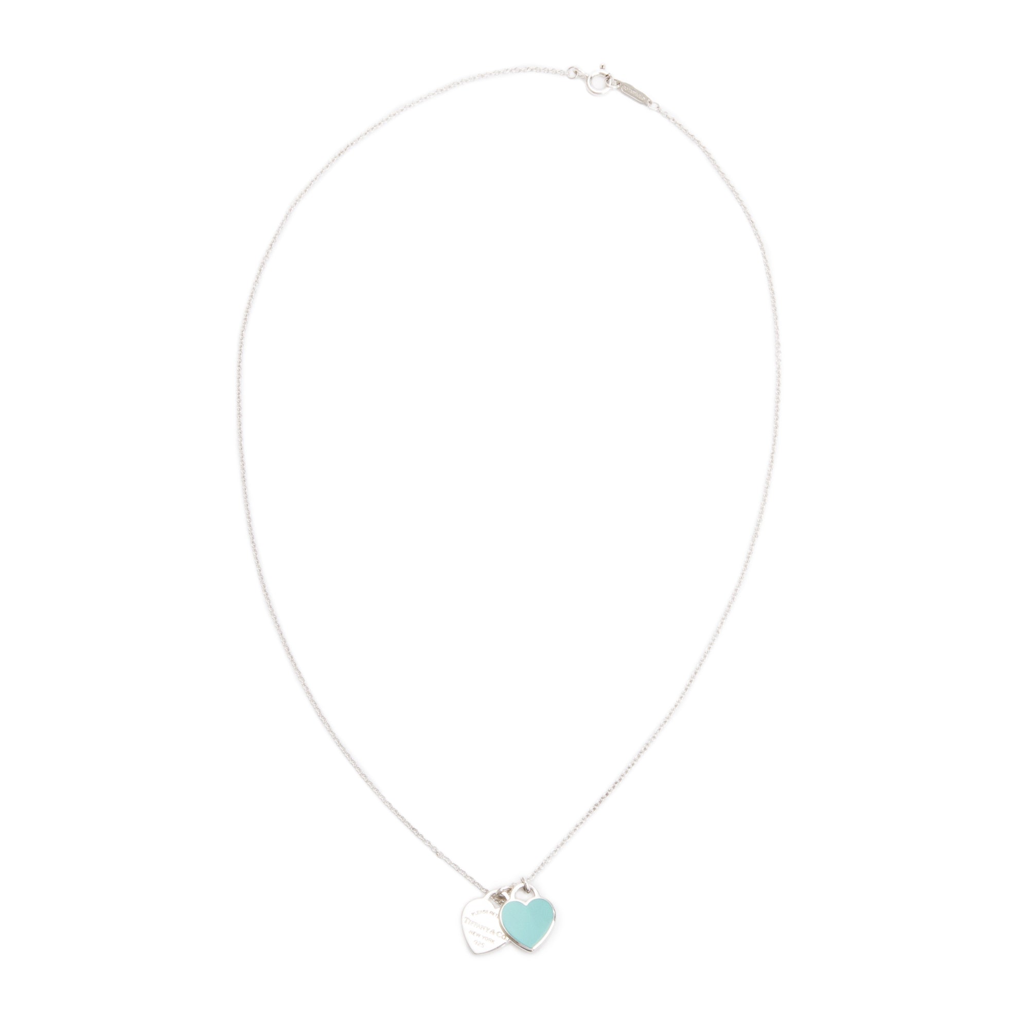 Tiffany & Co. Return to Tiffany Mini Double Heart Tag Pendant Necklace with Blue Enamel
