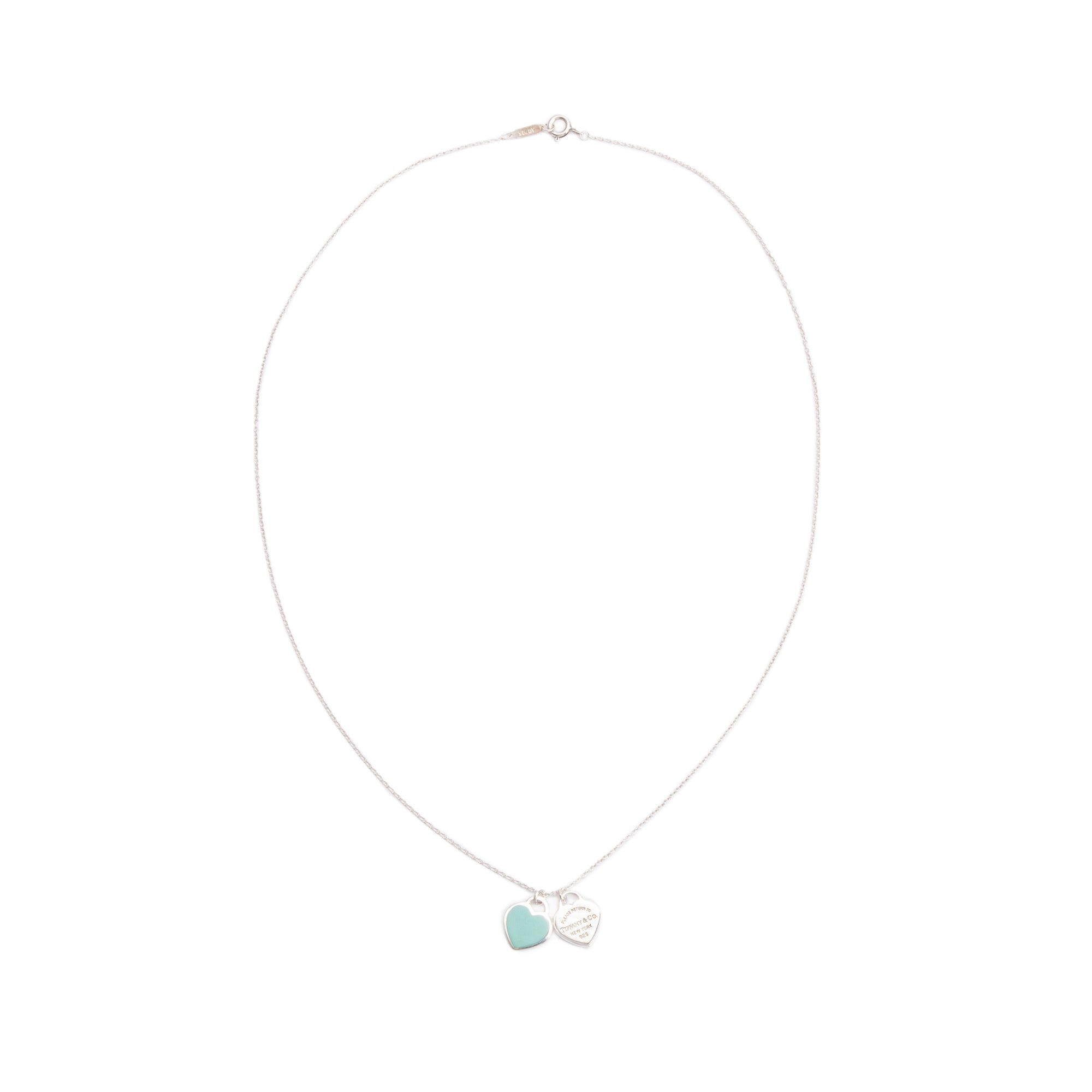 Tiffany & Co. Return to Tiffany Mini Double Heart Tag Pendant Necklace with Blue Enamel