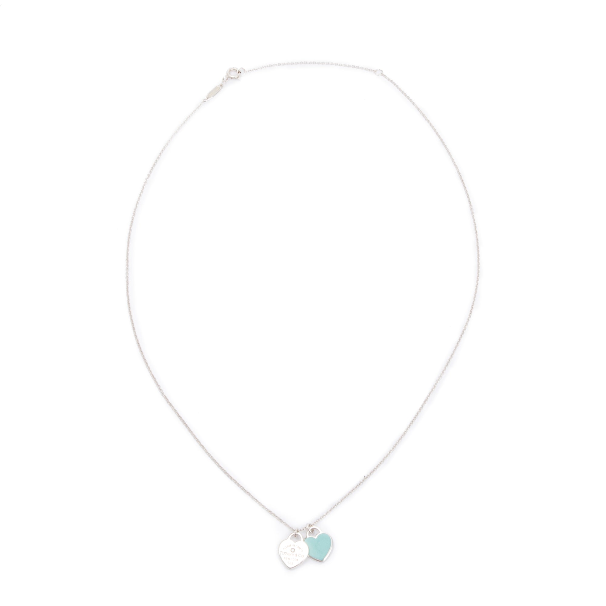 Tiffany & Co. Return to Tiffany Mini Double Heart Tag Pendant Necklace with Diamond & Blue Enamel