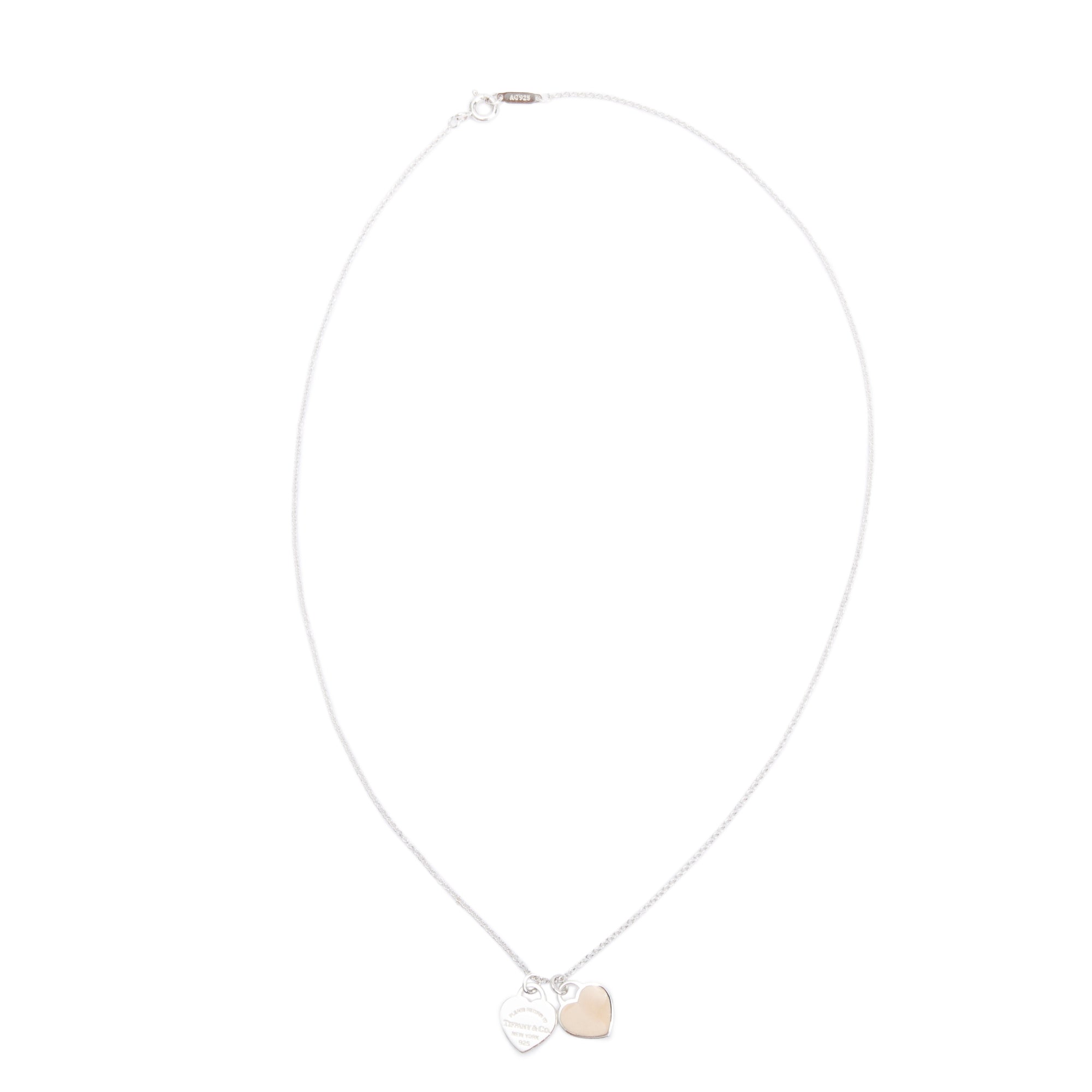 Tiffany & Co. Return to Tiffany Mini Double Heart Tag Pendant Necklace with Pink Enamel