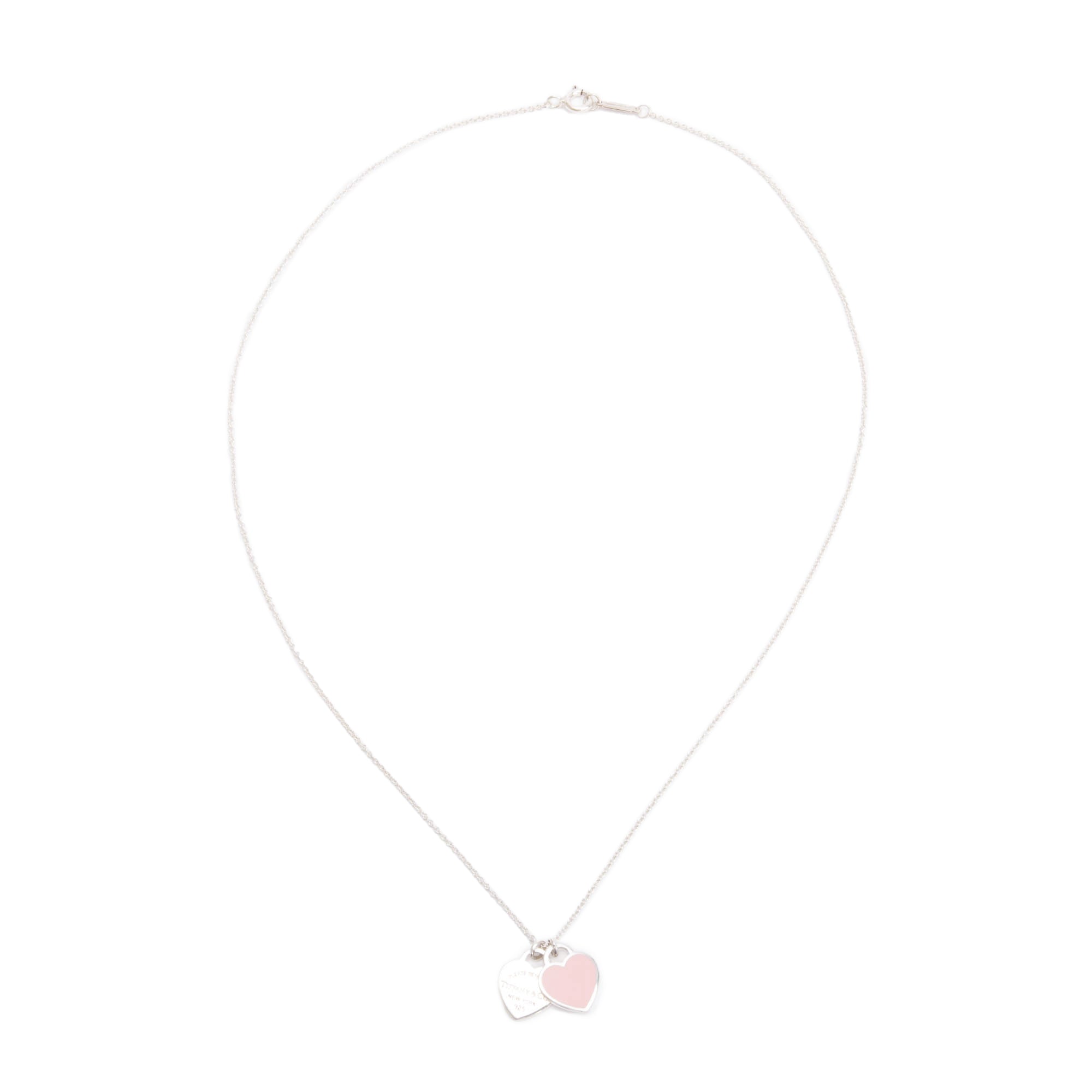 Tiffany & Co. Return to Tiffany Mini Double Heart Tag Pendant Necklace with Pink Enamel