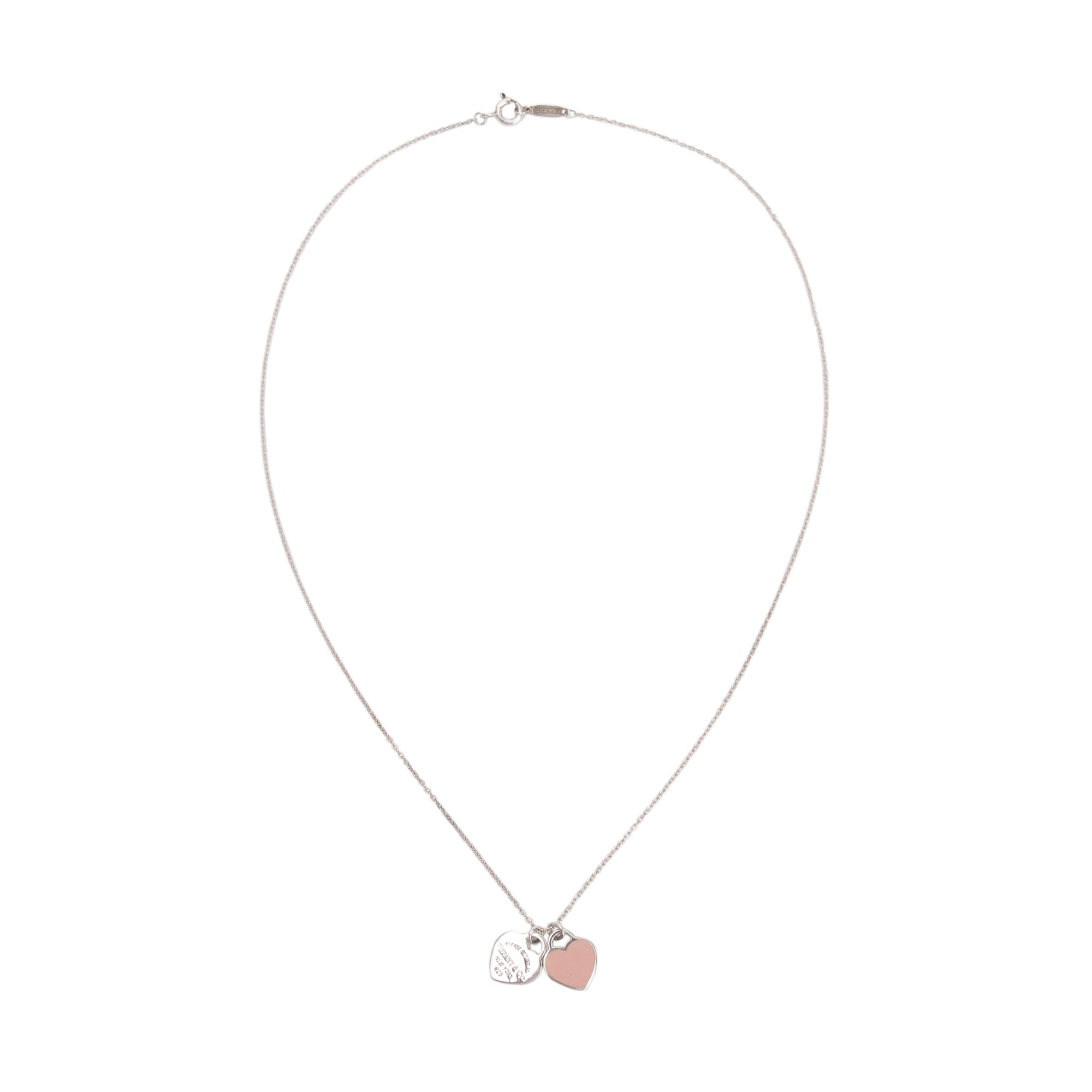 Tiffany & Co. Return to Tiffany Mini Double Heart Tag Pendant Necklace with Pink Enamel