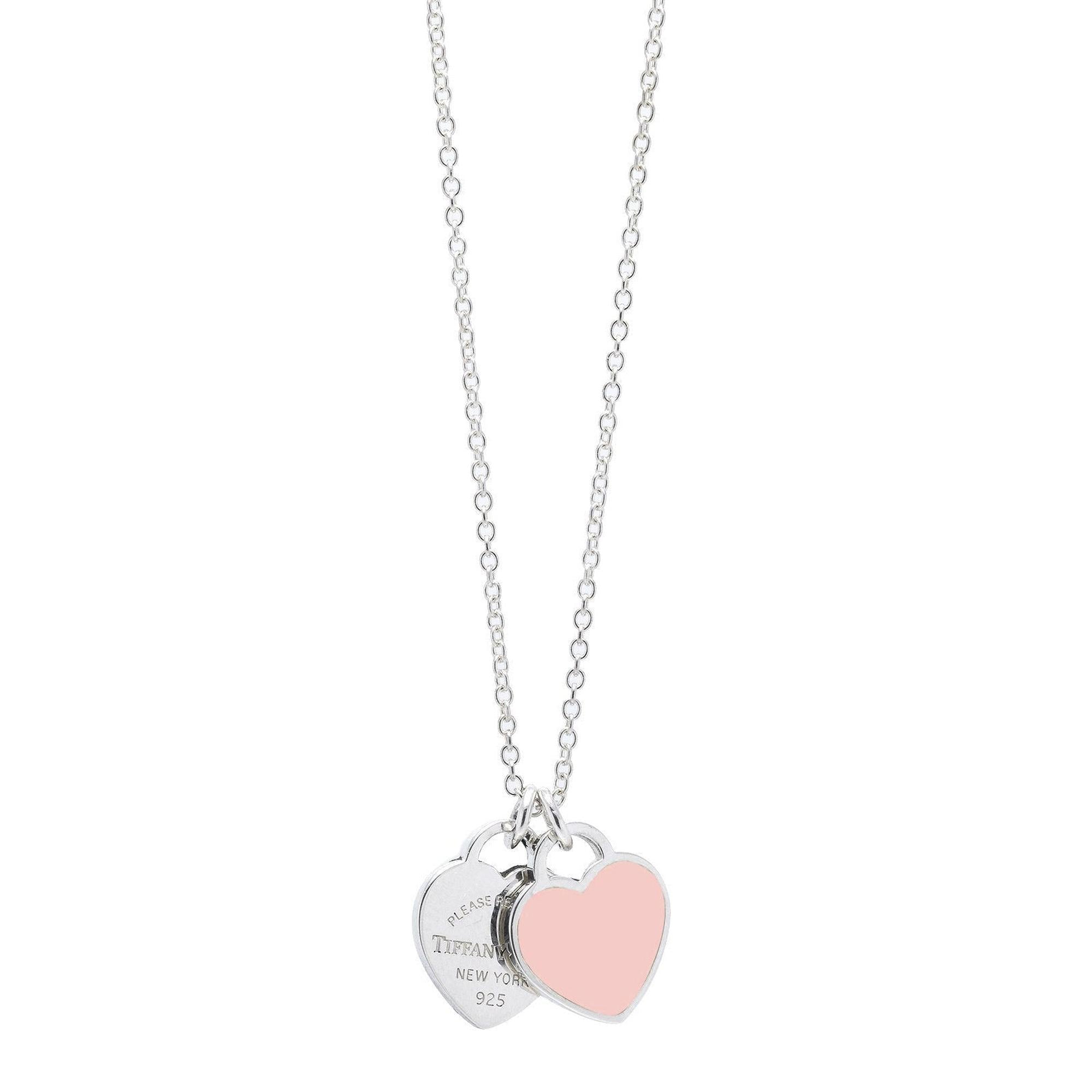 Tiffany & Co. Return to Tiffany Mini Double Heart Tag Pendant Necklace with Pink Enamel