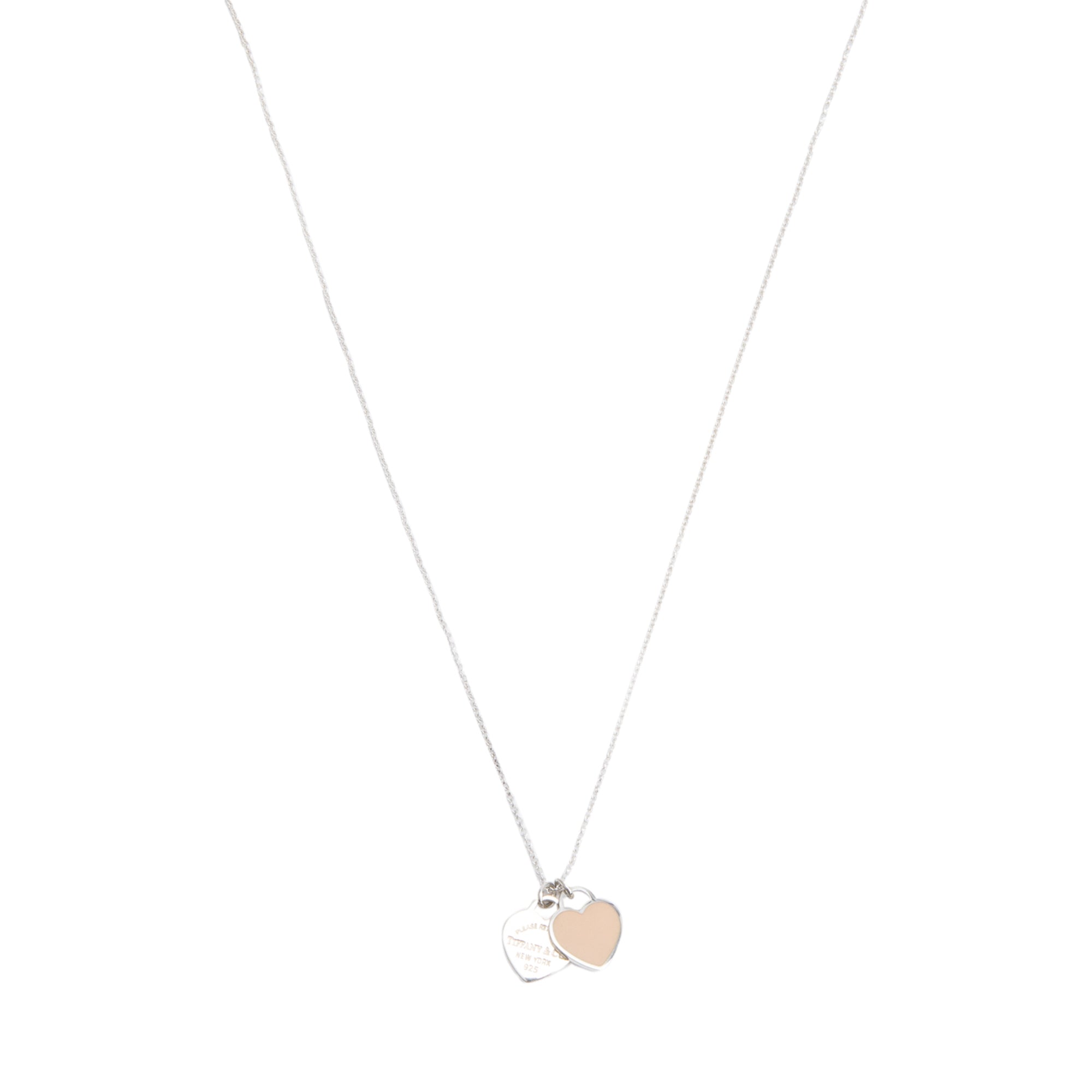 Tiffany & Co. Return to Tiffany Mini Double Heart Tag Pendant Necklace with Pink Enamel