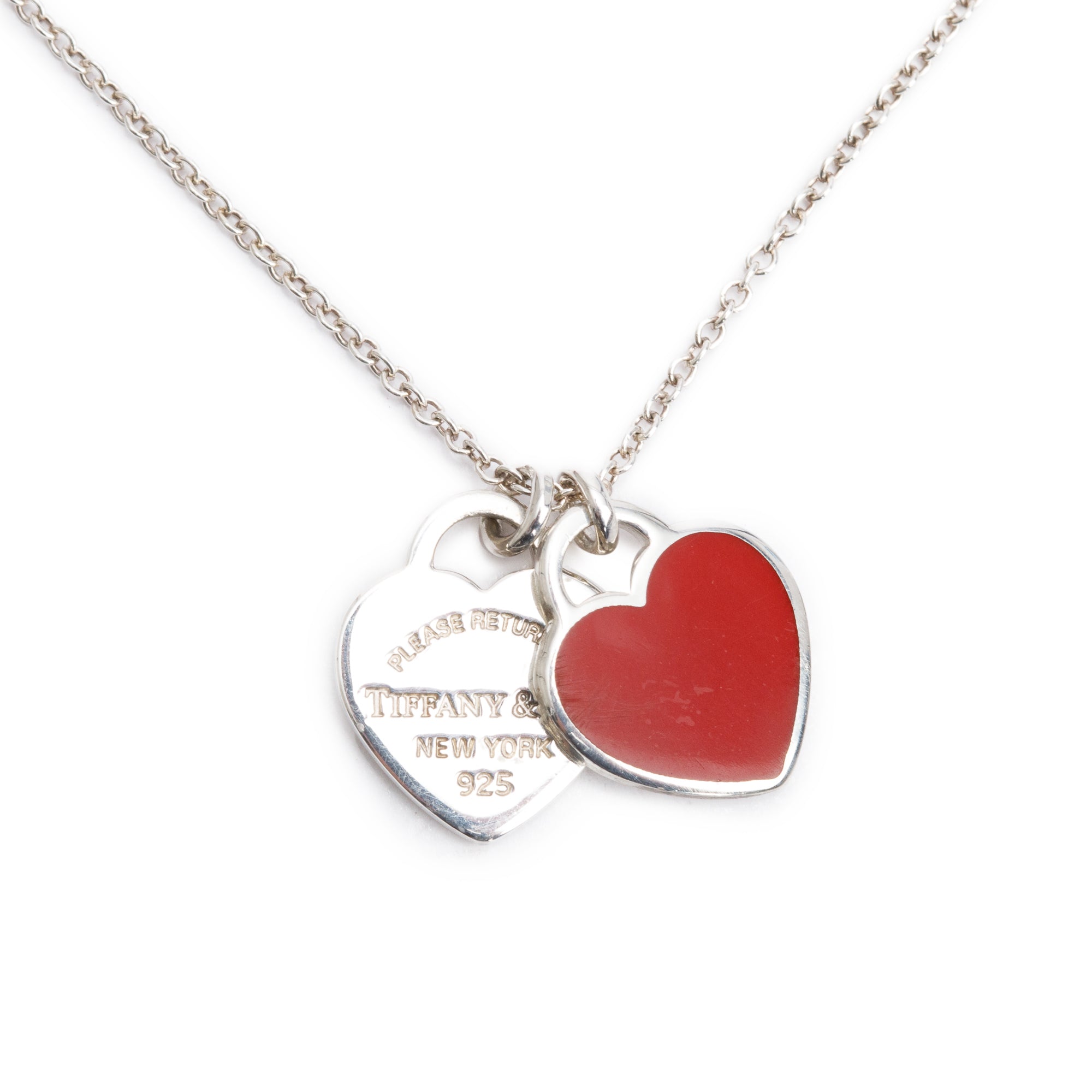 Tiffany & Co. Return to Tiffany Mini Double Heart Tag Pendant Necklace with Red Enamel