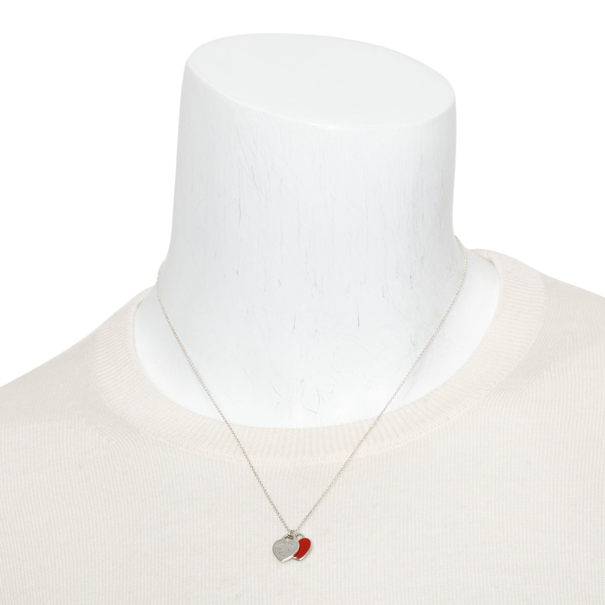 Tiffany & Co. Return to Tiffany Mini Double Heart Tag Pendant Necklace with Red Enamel