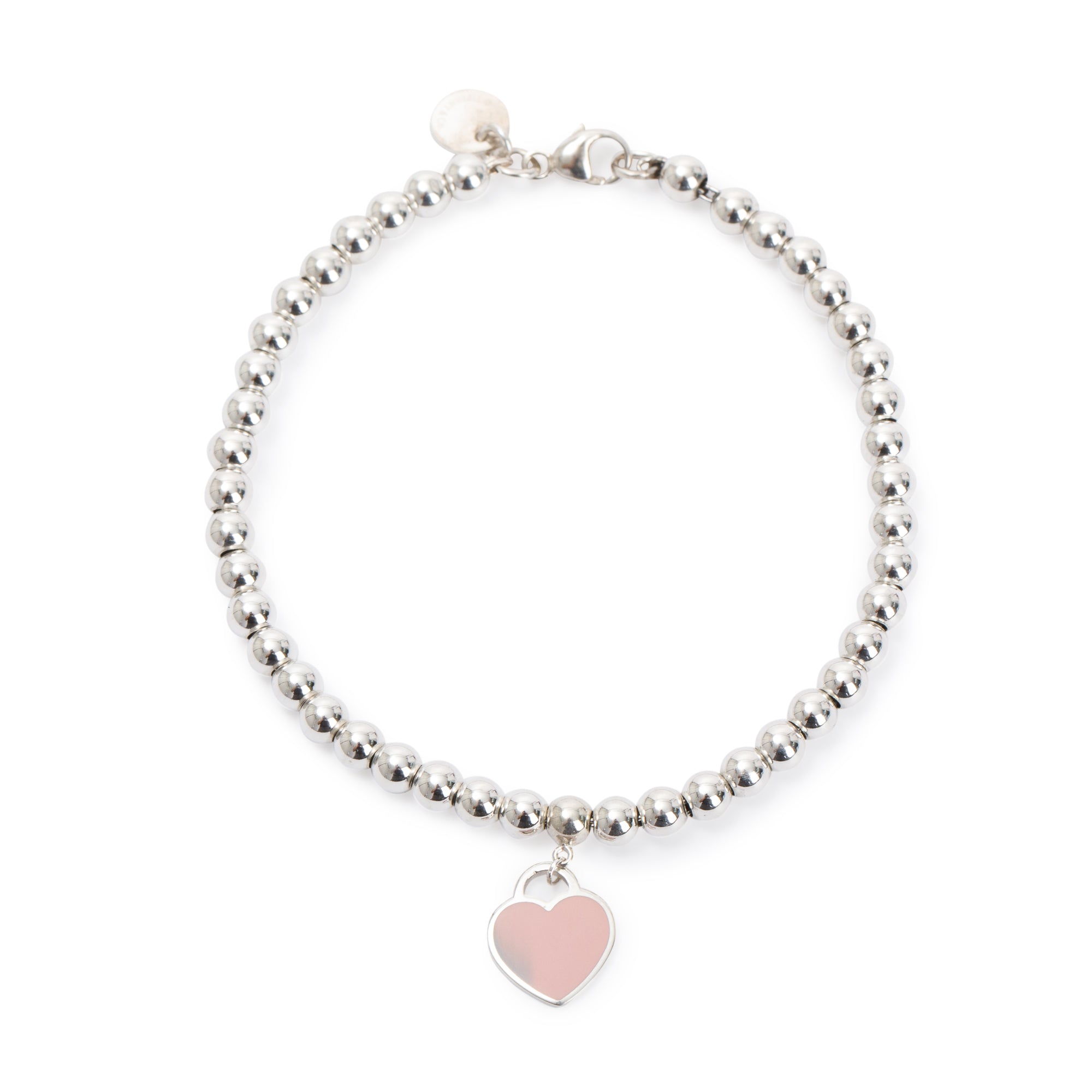 Tiffany & Co. Return to Tiffany Mini Heart Tag 4 MM Bead Bracelet with Pink Enamel