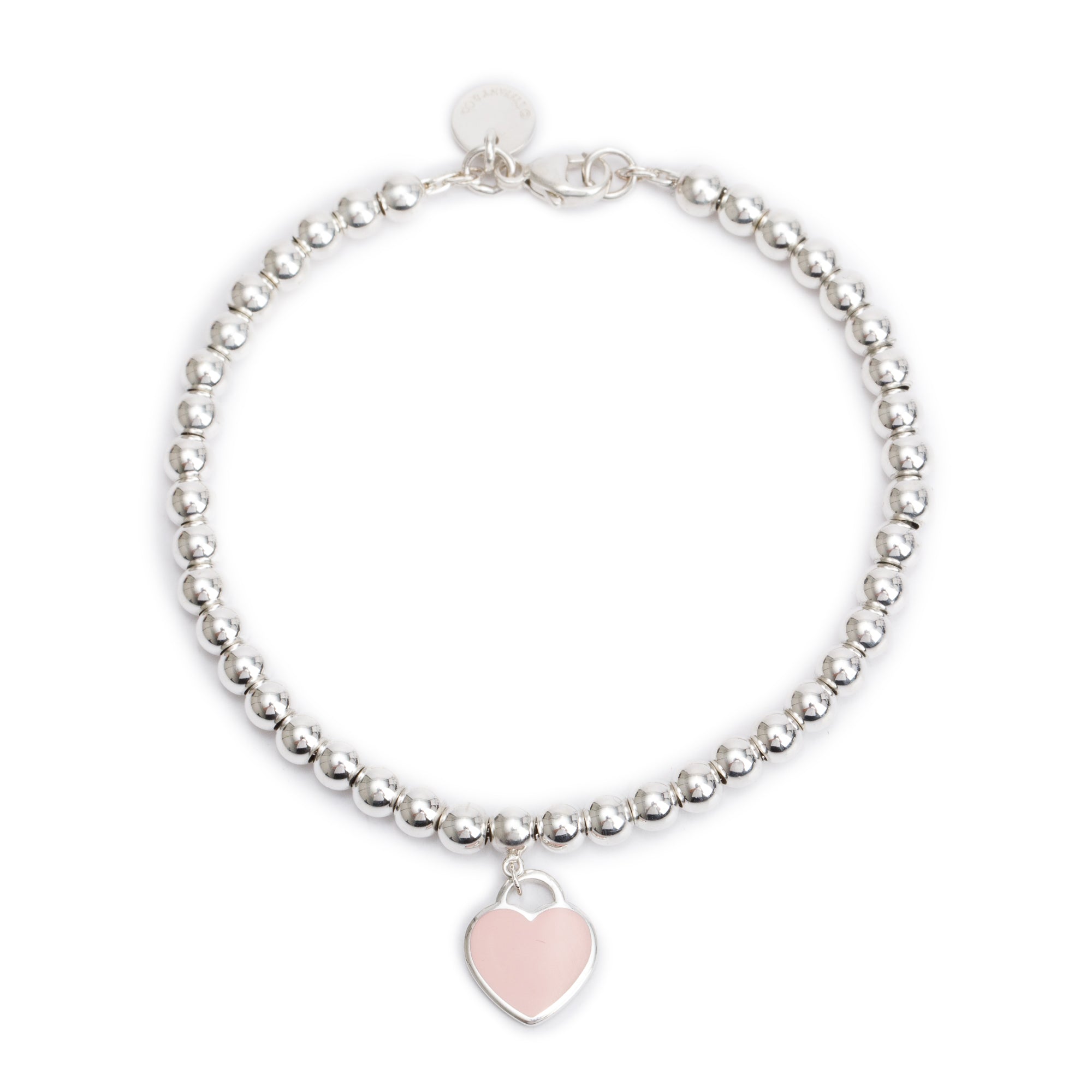 Tiffany & Co. Return to Tiffany Mini Heart Tag 4 MM Bead Bracelet with Pink Enamel