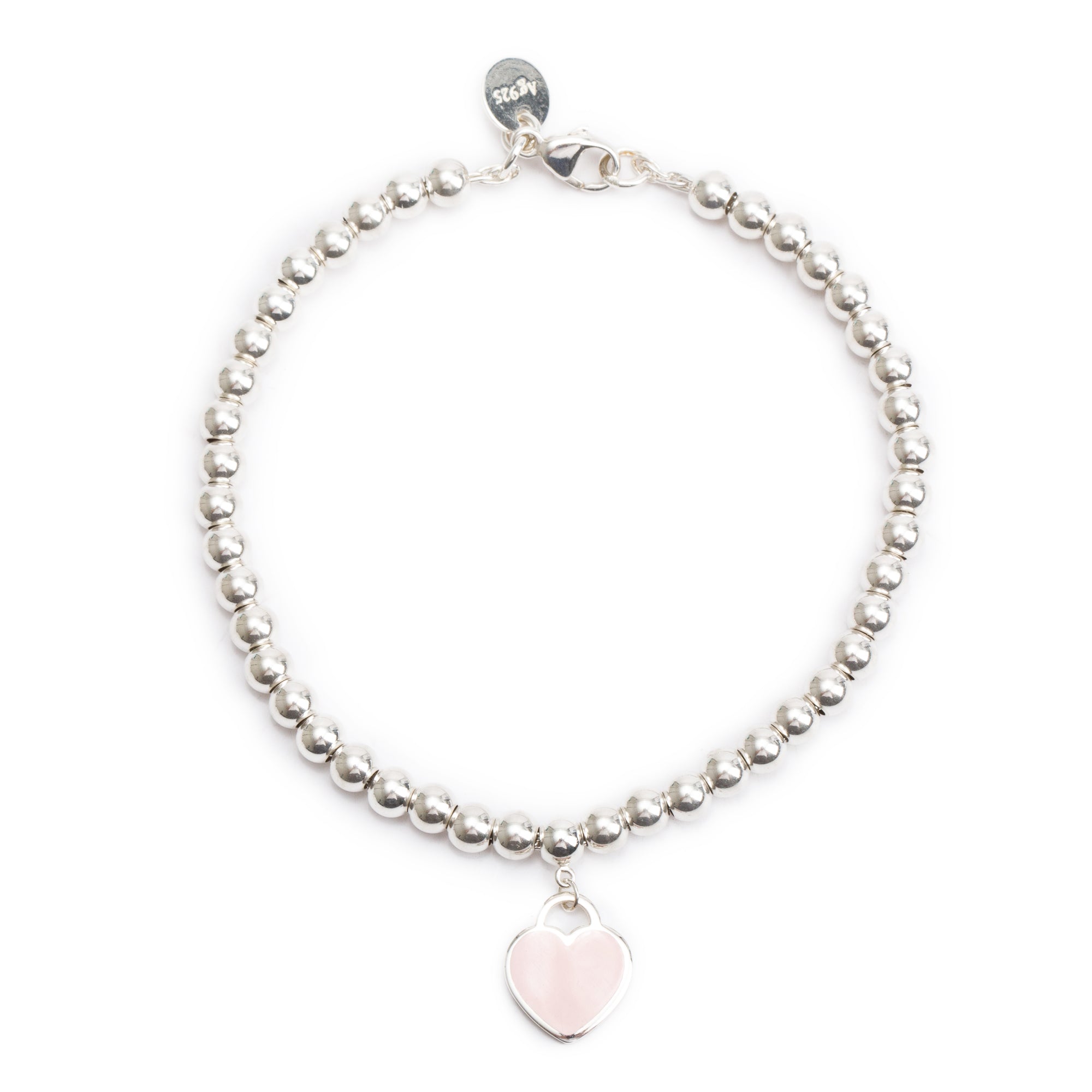Tiffany & Co. Return to Tiffany Mini Heart Tag 4 MM Bead Bracelet with Pink Enamel