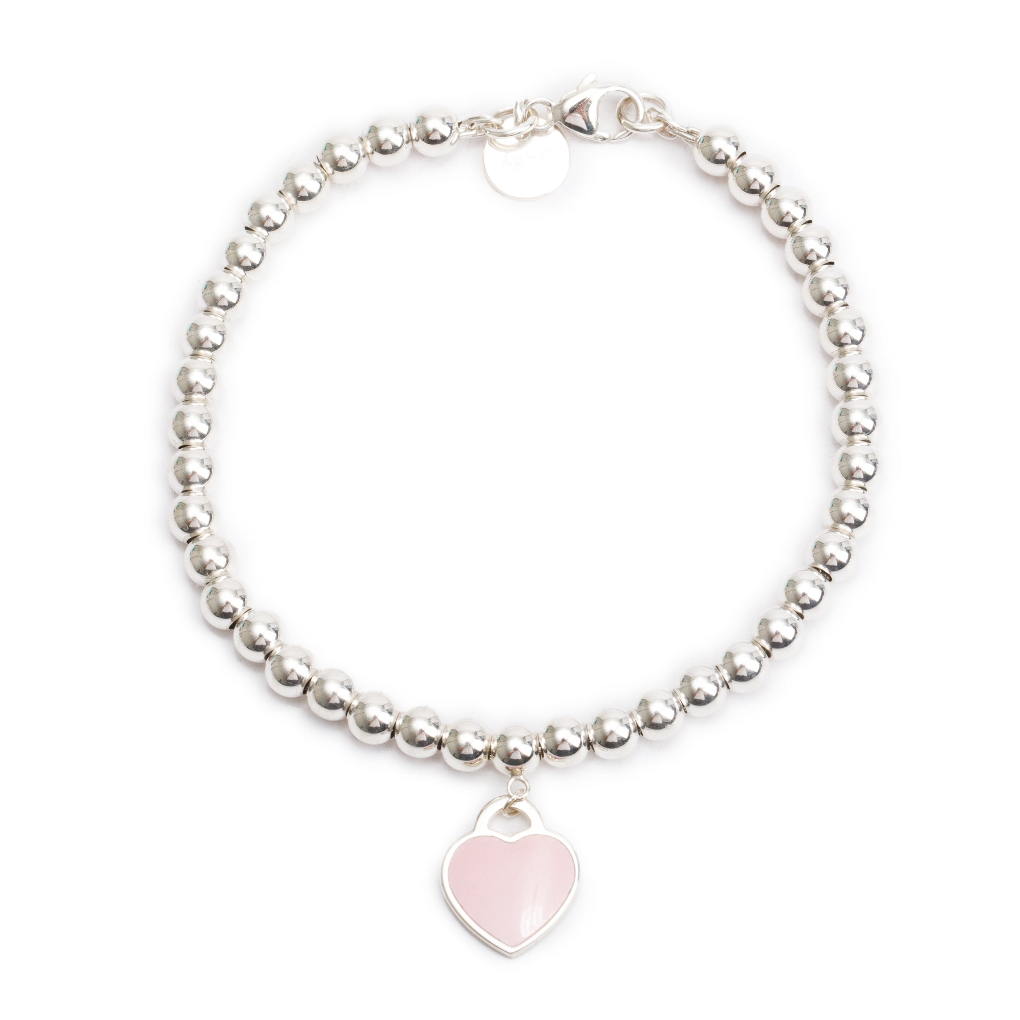 Tiffany & Co. Return to Tiffany Mini Heart Tag 4 MM Bead Bracelet with Pink Enamel