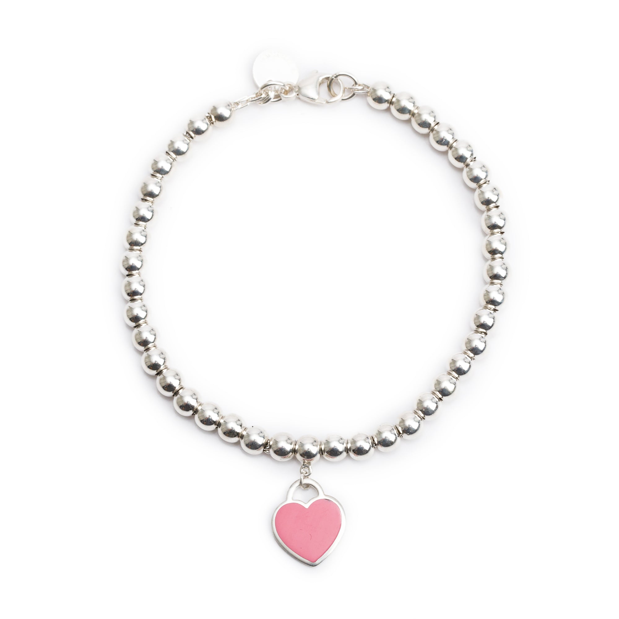 Tiffany & Co. Return to Tiffany Mini Heart Tag 4 MM Bead Bracelet with Pink Enamel