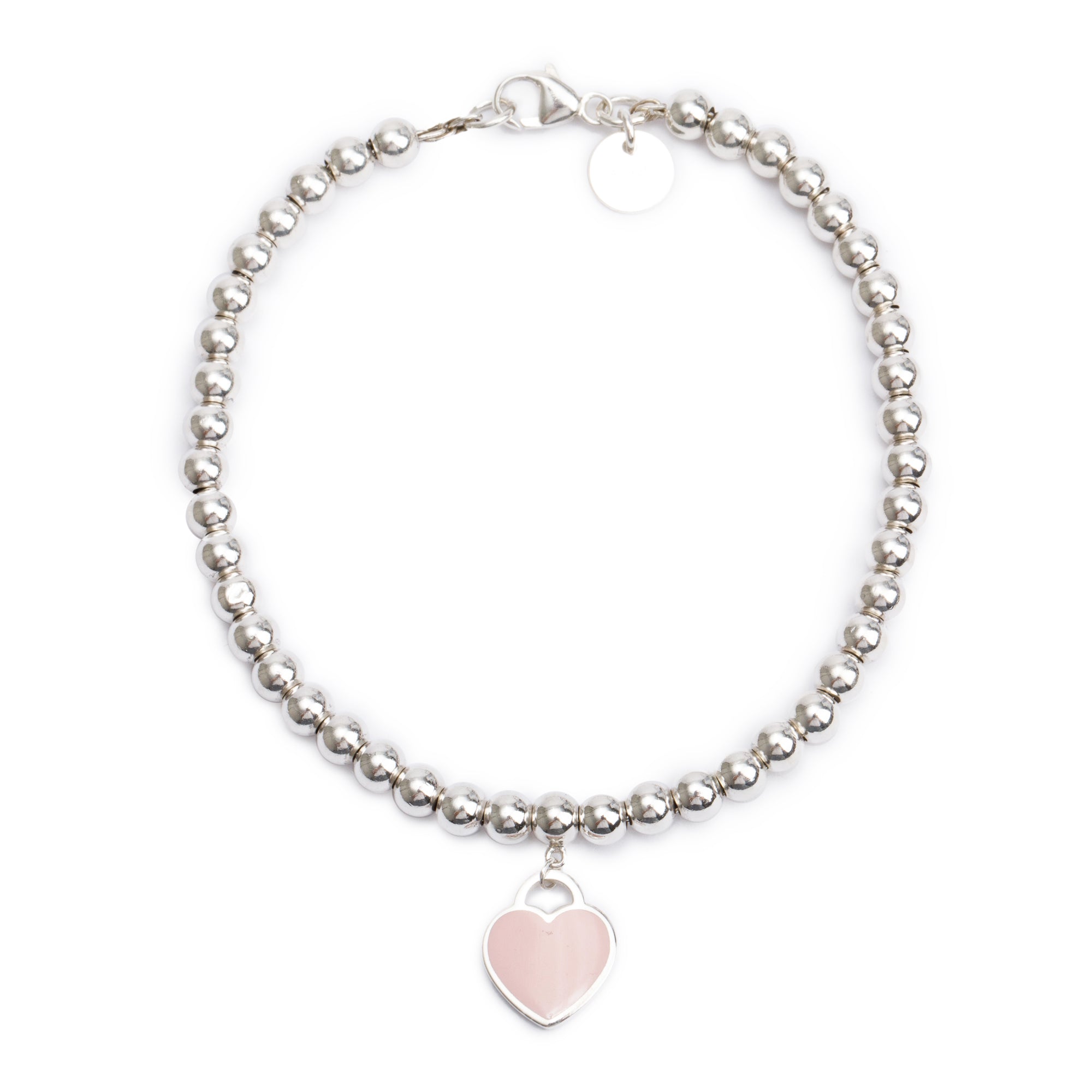 Tiffany & Co. Return to Tiffany Mini Heart Tag 4 MM Bead Bracelet with Pink Enamel
