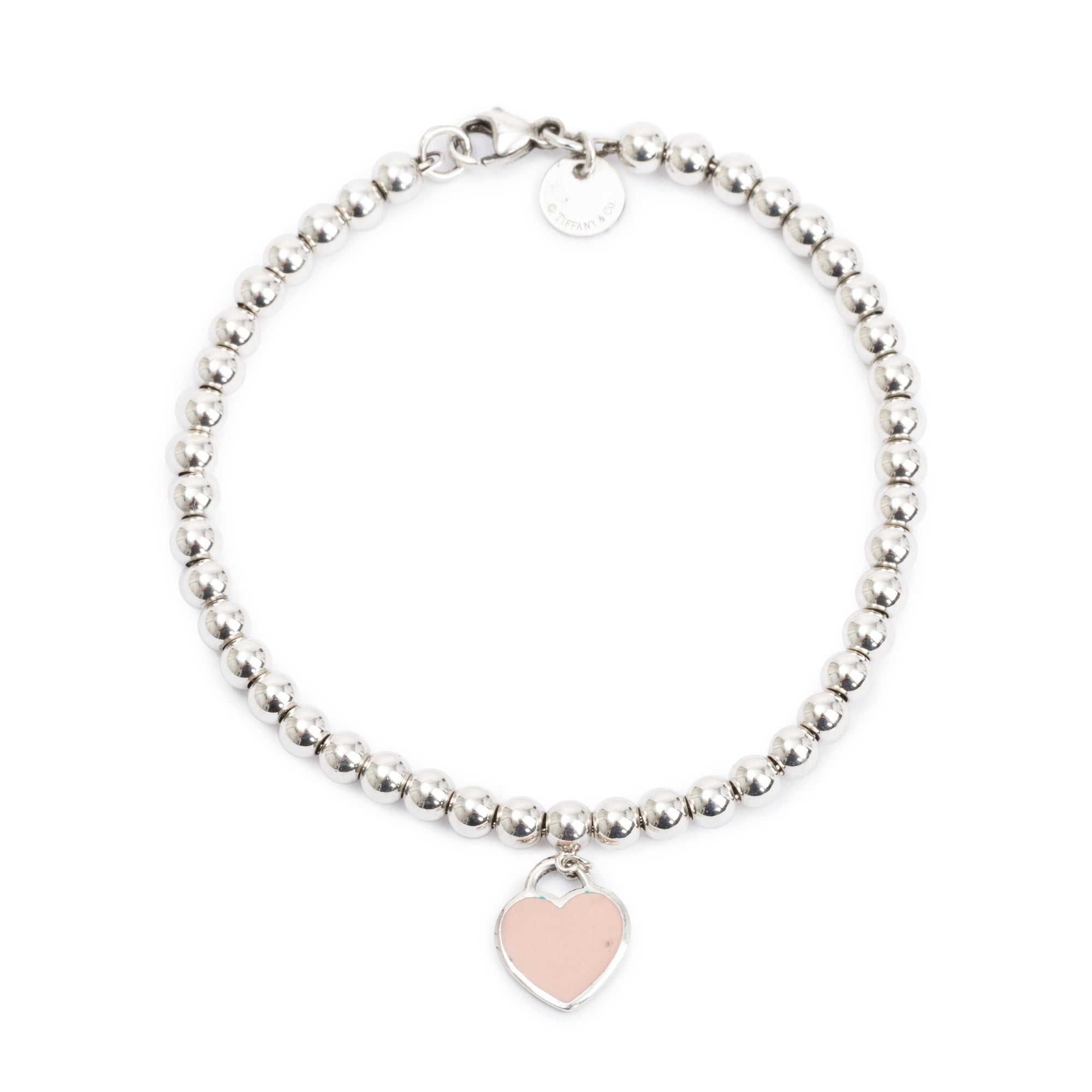 Tiffany & Co. Return to Tiffany Mini Heart Tag 4 MM Bead Bracelet with Pink Enamel