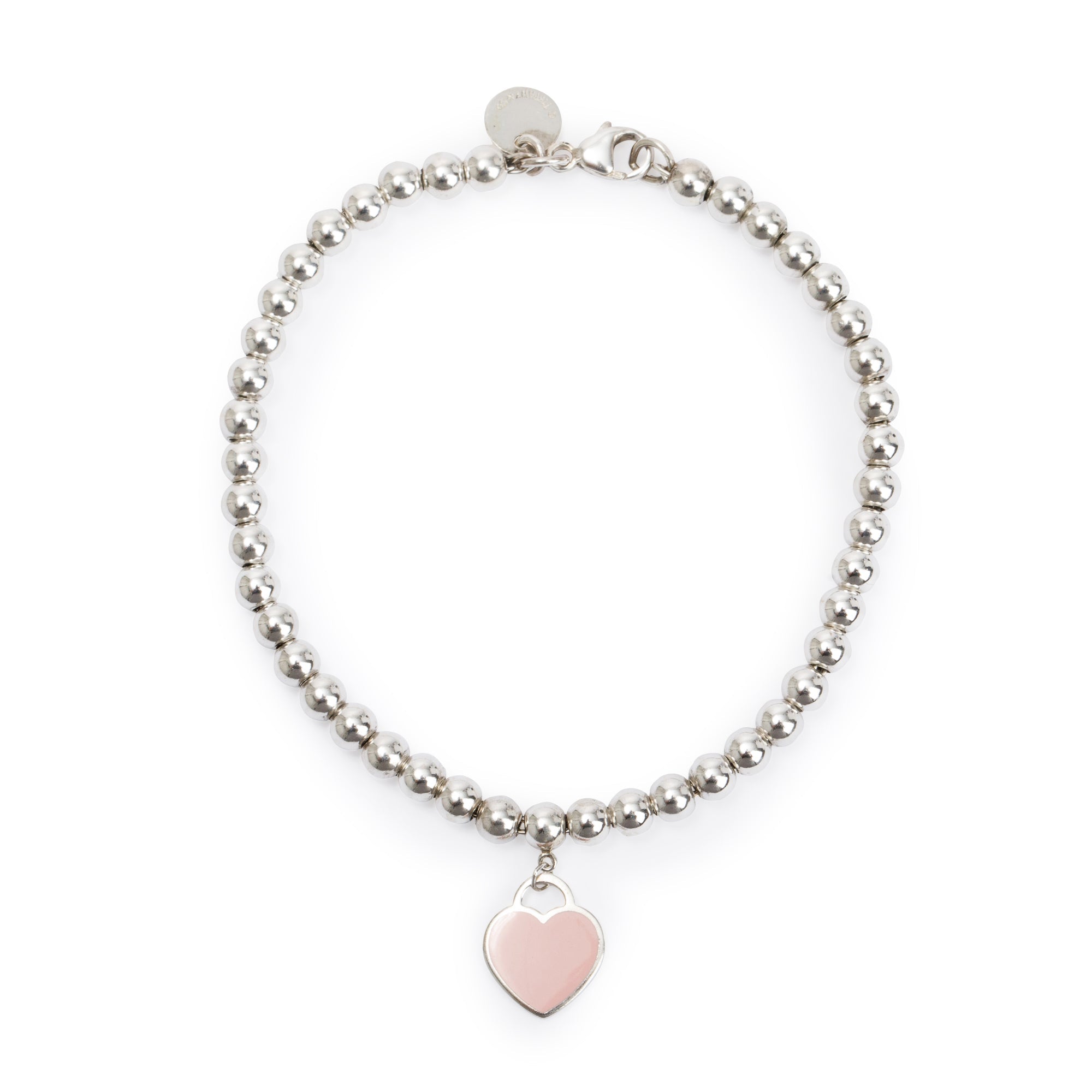 Tiffany & Co. Return to Tiffany Mini Heart Tag 4 MM Bead Bracelet with Pink Enamel