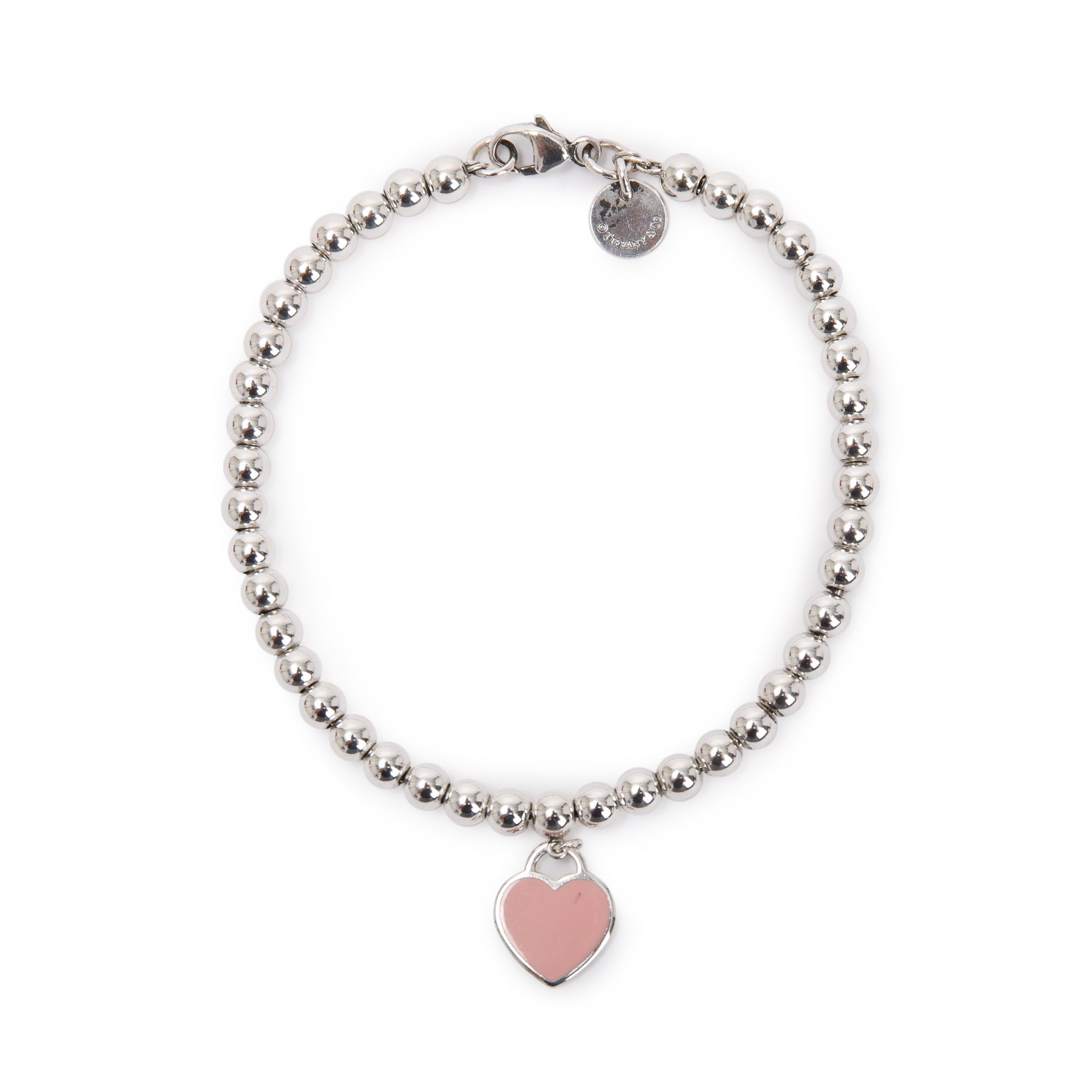 Tiffany & Co. Return to Tiffany Mini Heart Tag 4 MM Bead Bracelet with Pink Enamel
