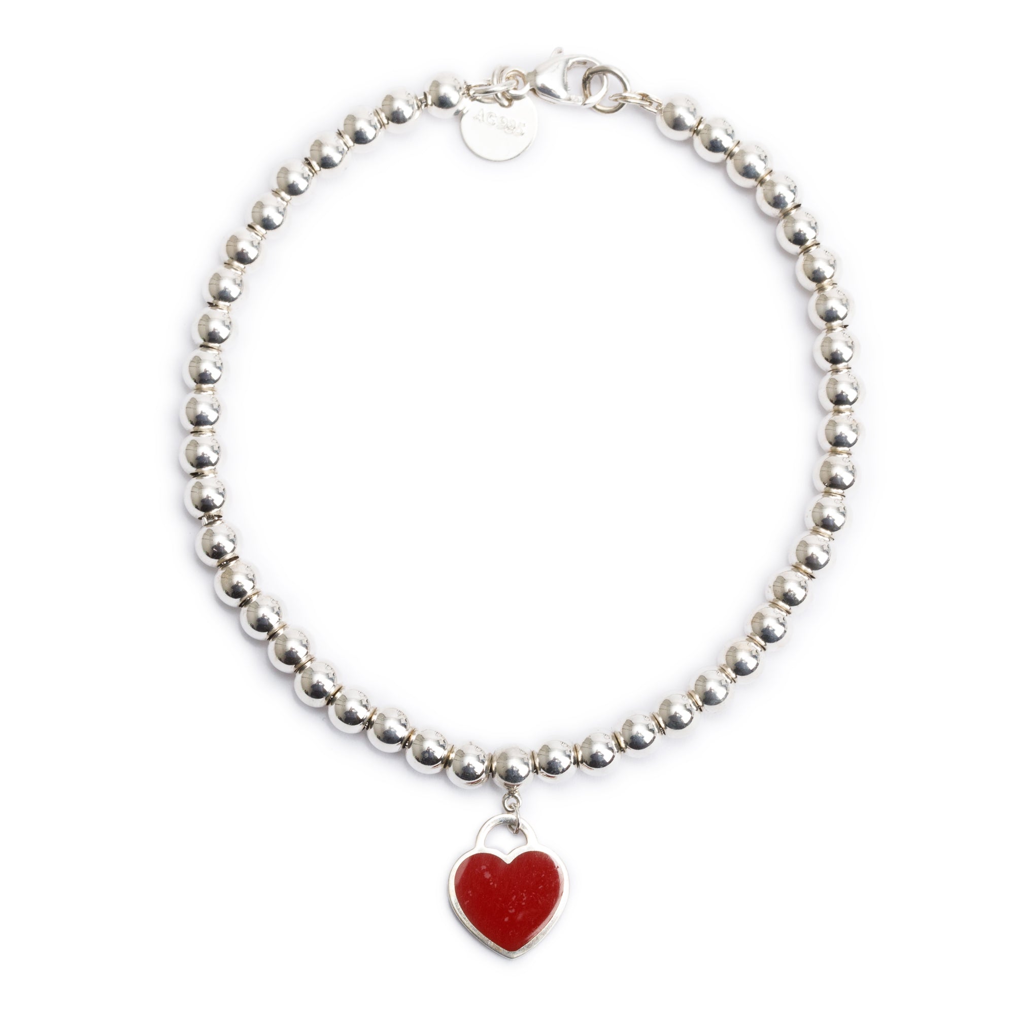Tiffany & Co. Return to Tiffany Mini Heart Tag 4 MM Bead Bracelet with Red Enamel