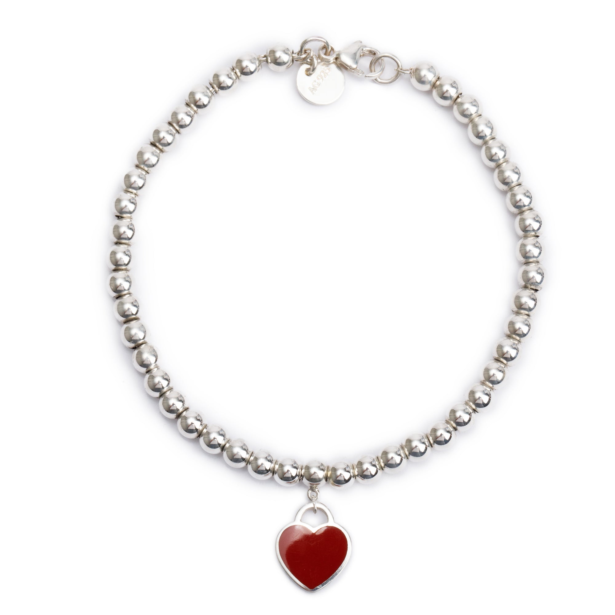 Tiffany & Co. Return to Tiffany Mini Heart Tag 4 MM Bead Bracelet with Red Enamel