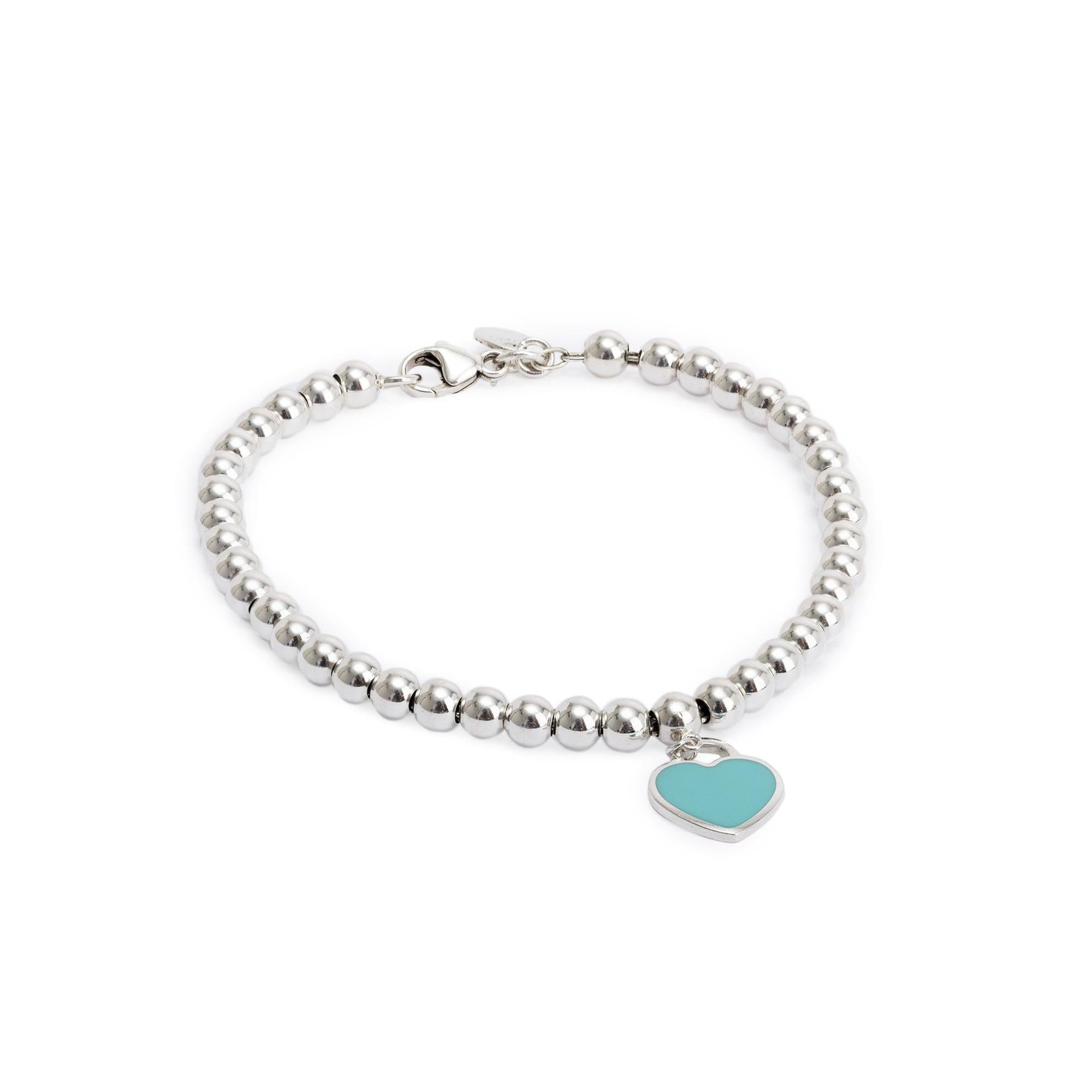 Tiffany & Co. Return to Tiffany Mini Heart Tag Bead Bracelet with Blue Enamel