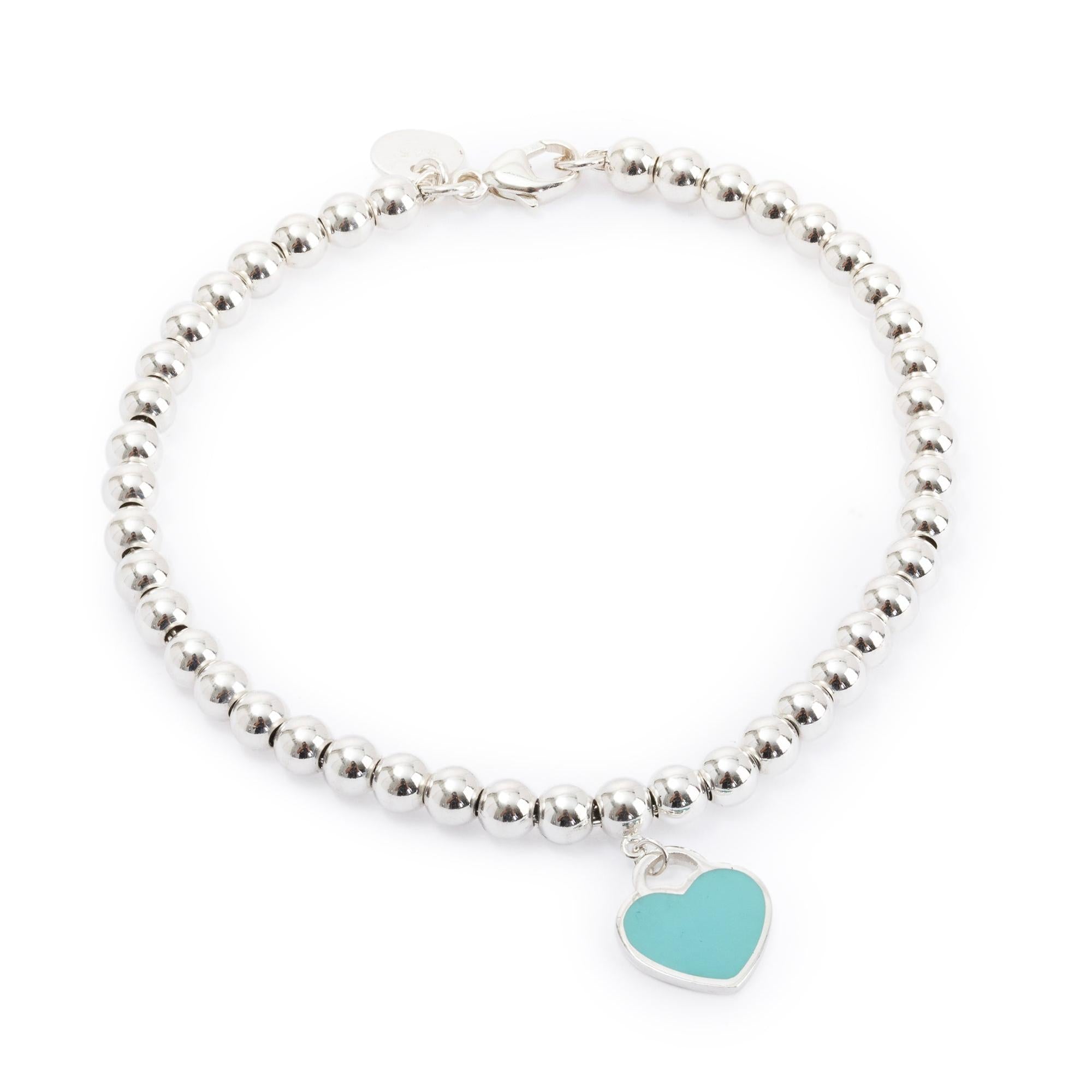 Tiffany & Co. Return to Tiffany Mini Heart Tag Bead Bracelet with Blue Enamel