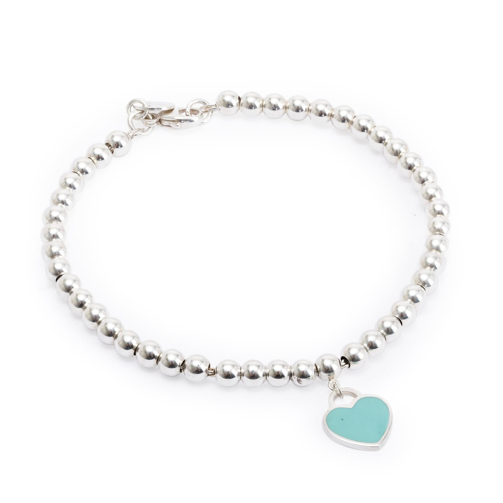 Tiffany & Co. Return to Tiffany Mini Heart Tag Bead Bracelet with Blue Enamel