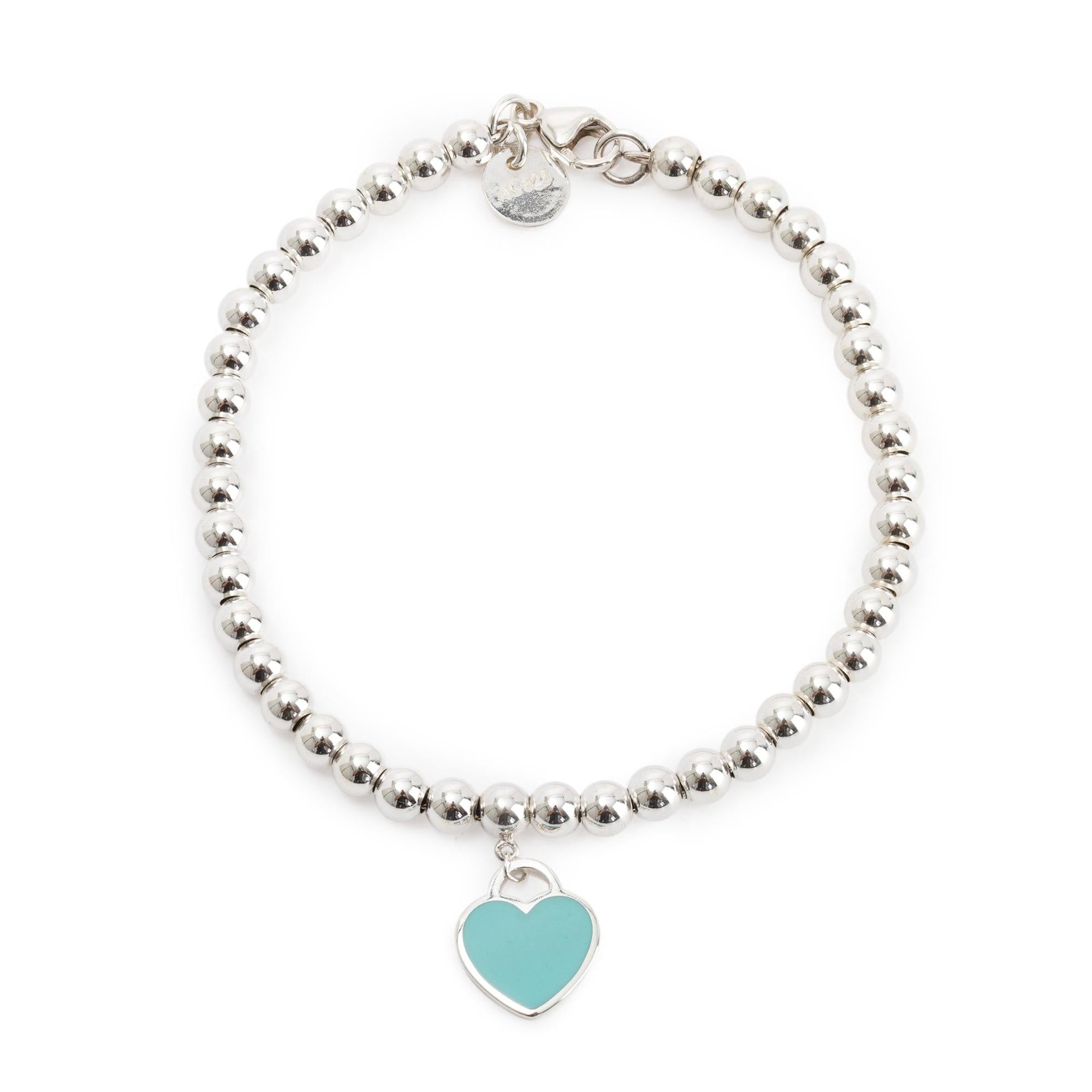 Tiffany & Co. Return to Tiffany Mini Heart Tag Bead Bracelet with Blue Enamel