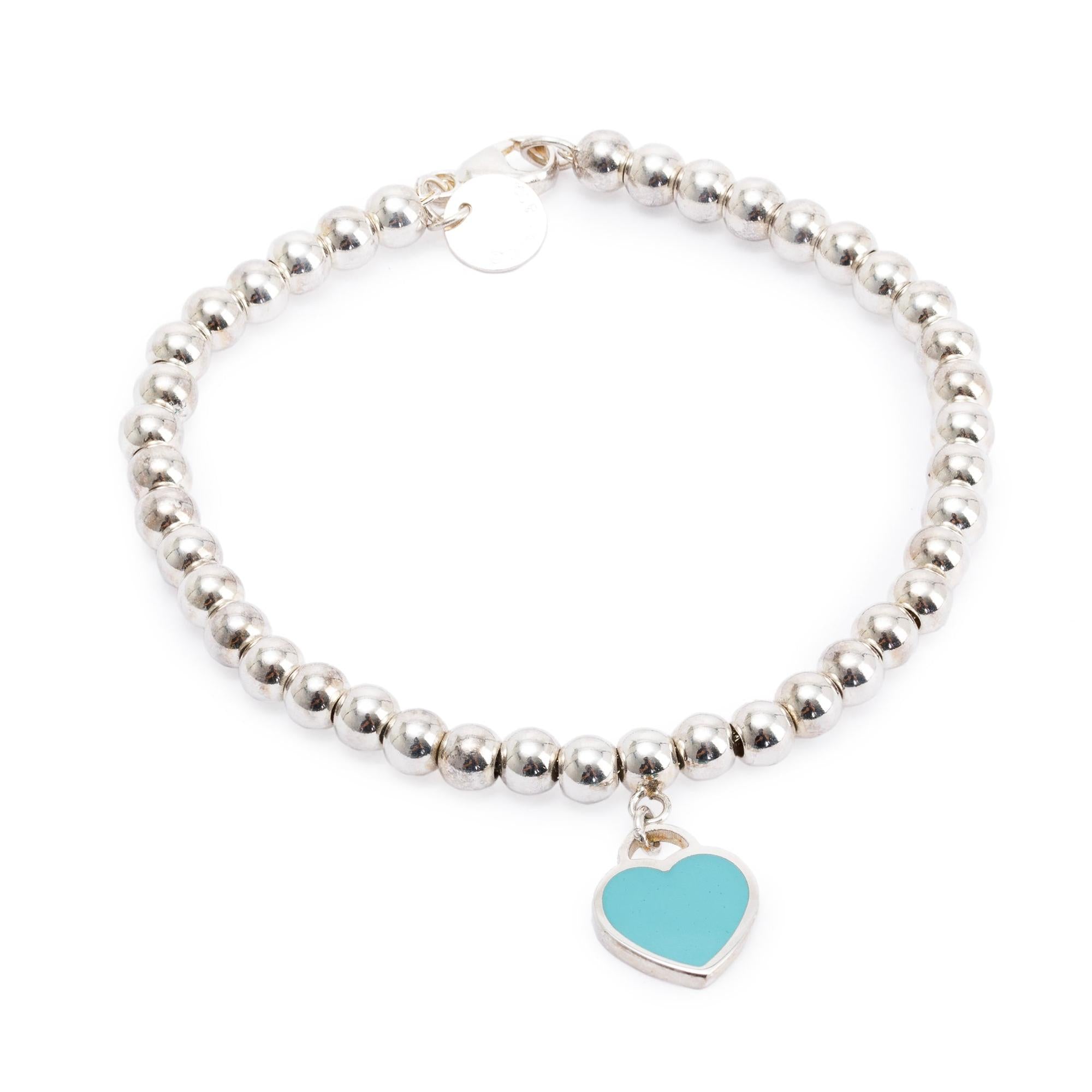 Tiffany & Co. Return to Tiffany Mini Heart Tag Bead Bracelet with Blue Enamel