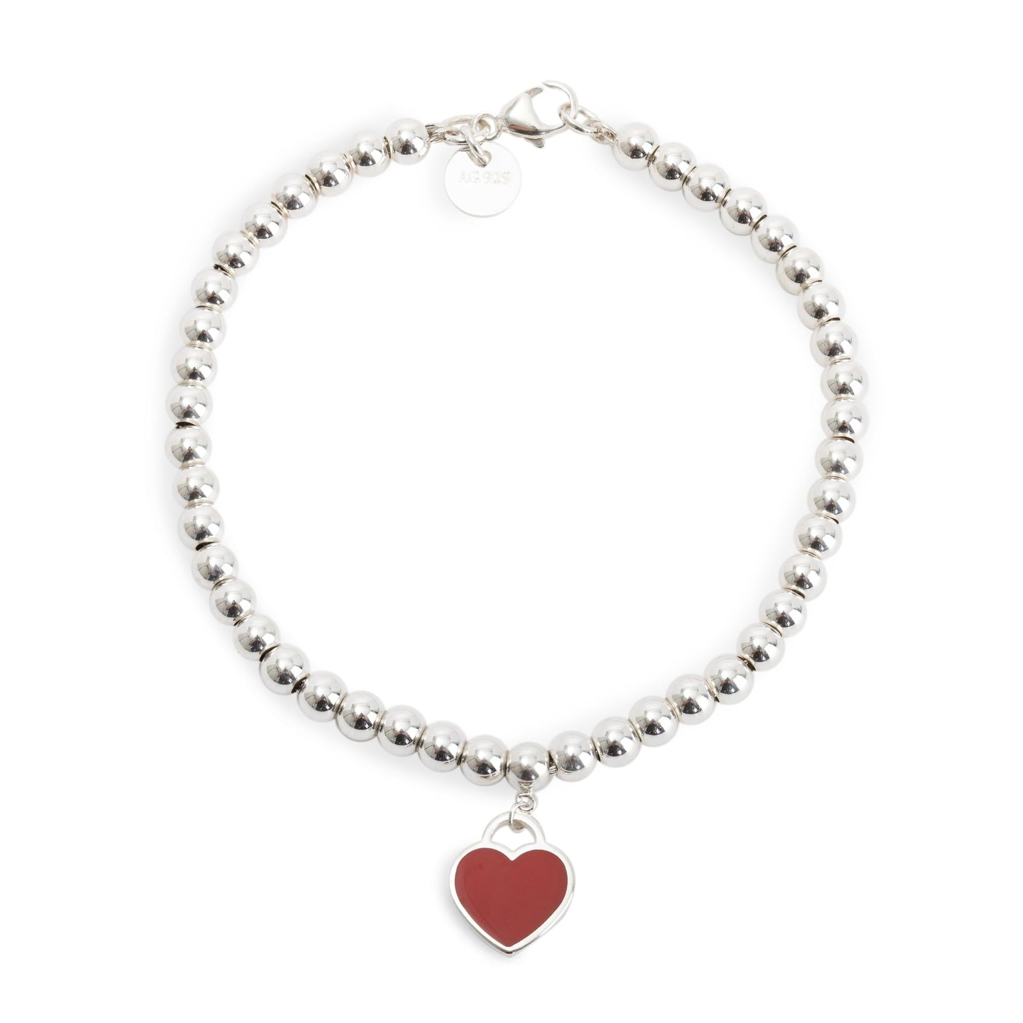 Tiffany & Co. Return to Tiffany Mini Heart Tag Bead Bracelet with Red Enamel