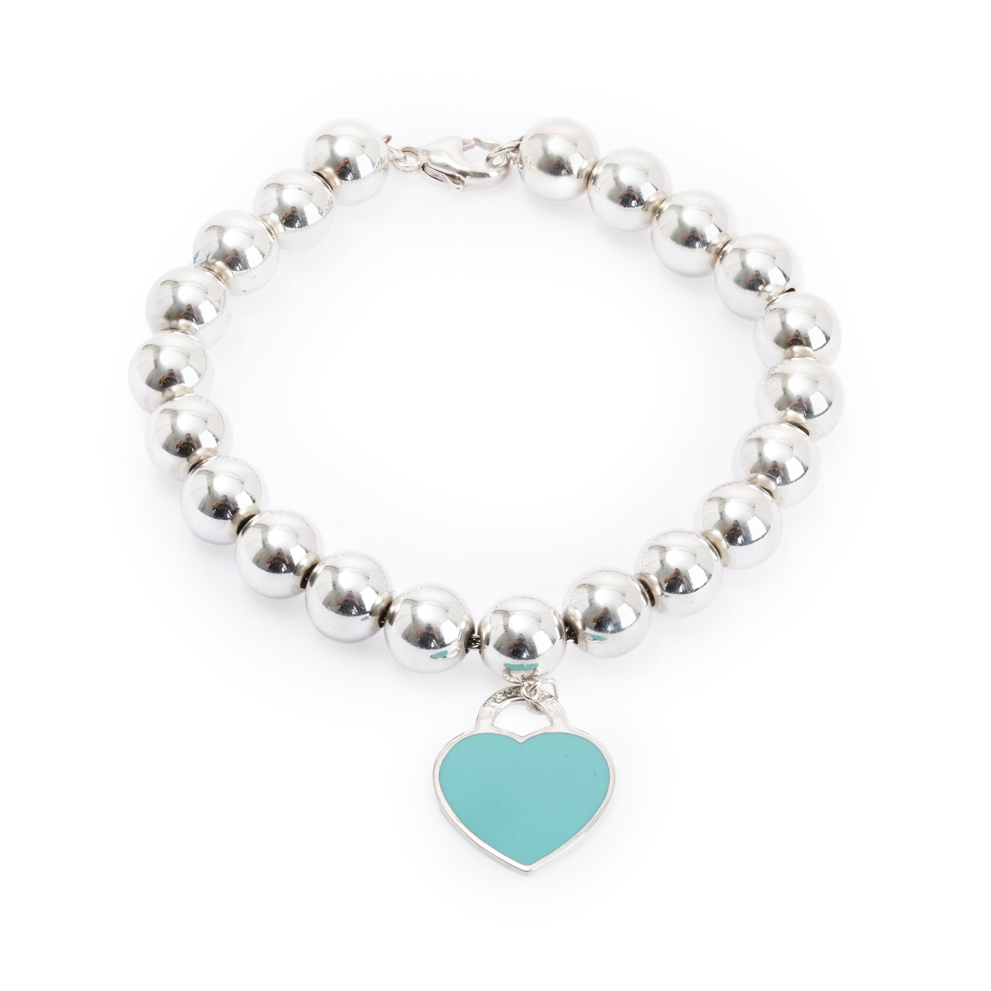 Tiffany & Co. Return to Tiffany Small Heart Tag 8 MM Bead Bracelet w/ Blue Enamel