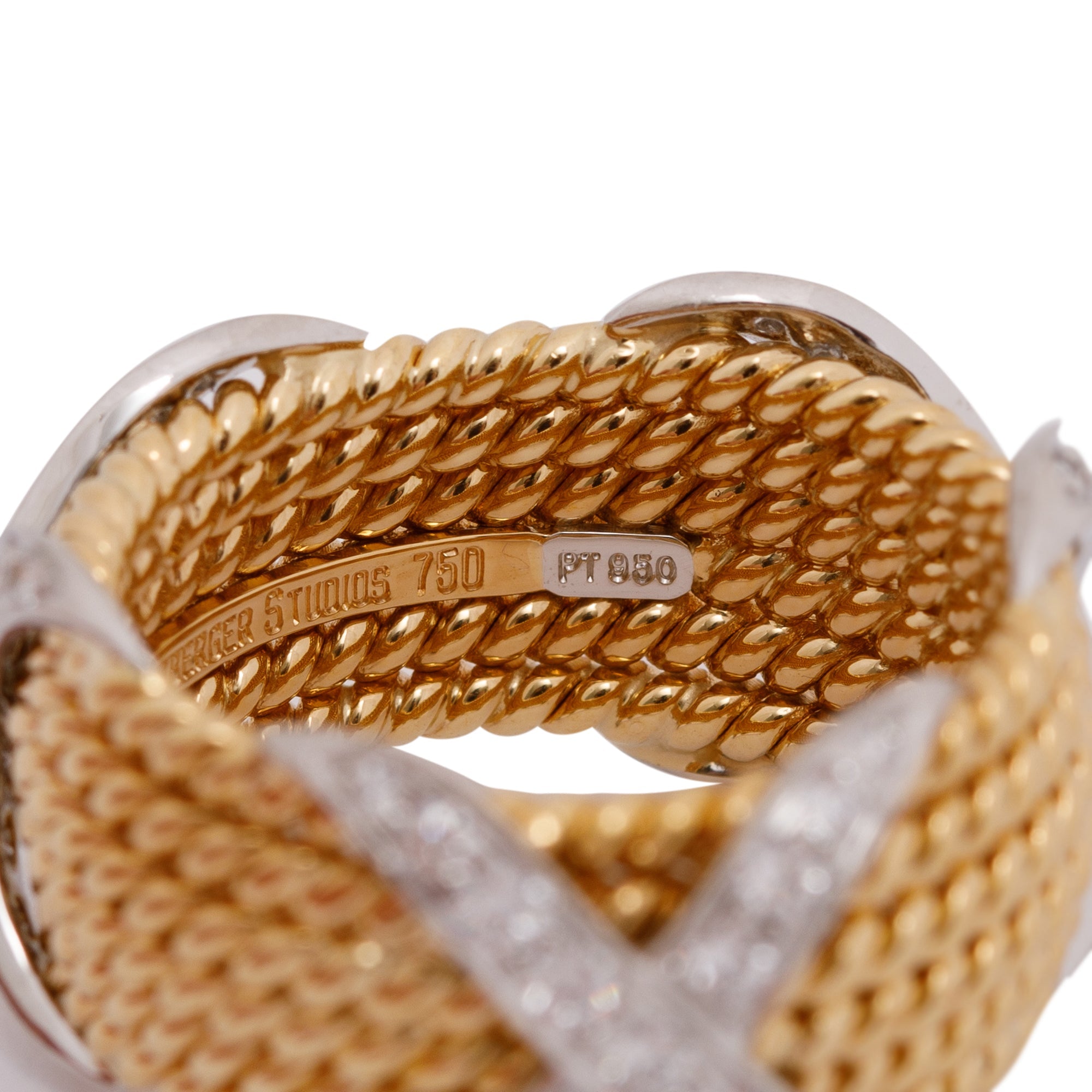 Tiffany & Co. Schlumberger 18k Gold & Platinum Rope Six-Row Diamond "X" Ring