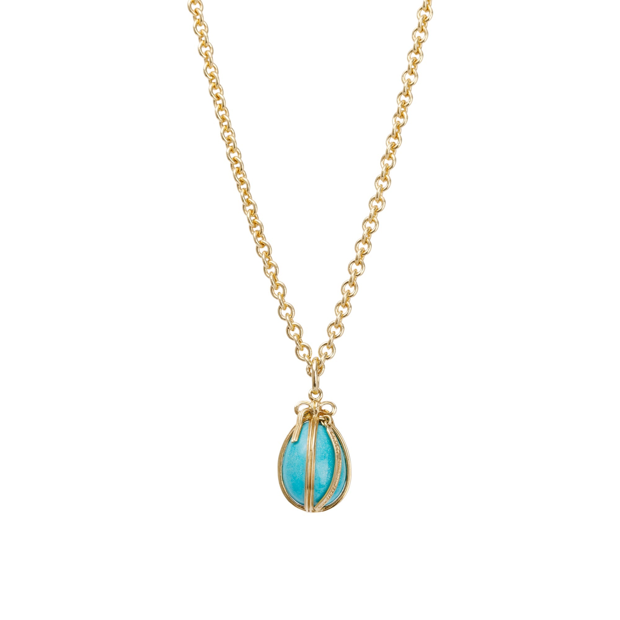 Tiffany & Co. Schlumberger 18k Yellow Gold Turquoise Egg Pendant Necklace w/ Box