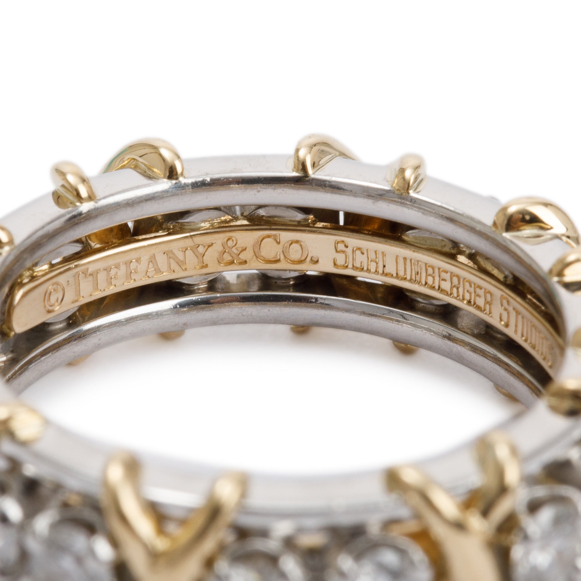 Tiffany & Co. Schlumberger Platinum & 18k Yellow Gold Sixteen Stone Diamond Ring, Size 5.75 w/ Box