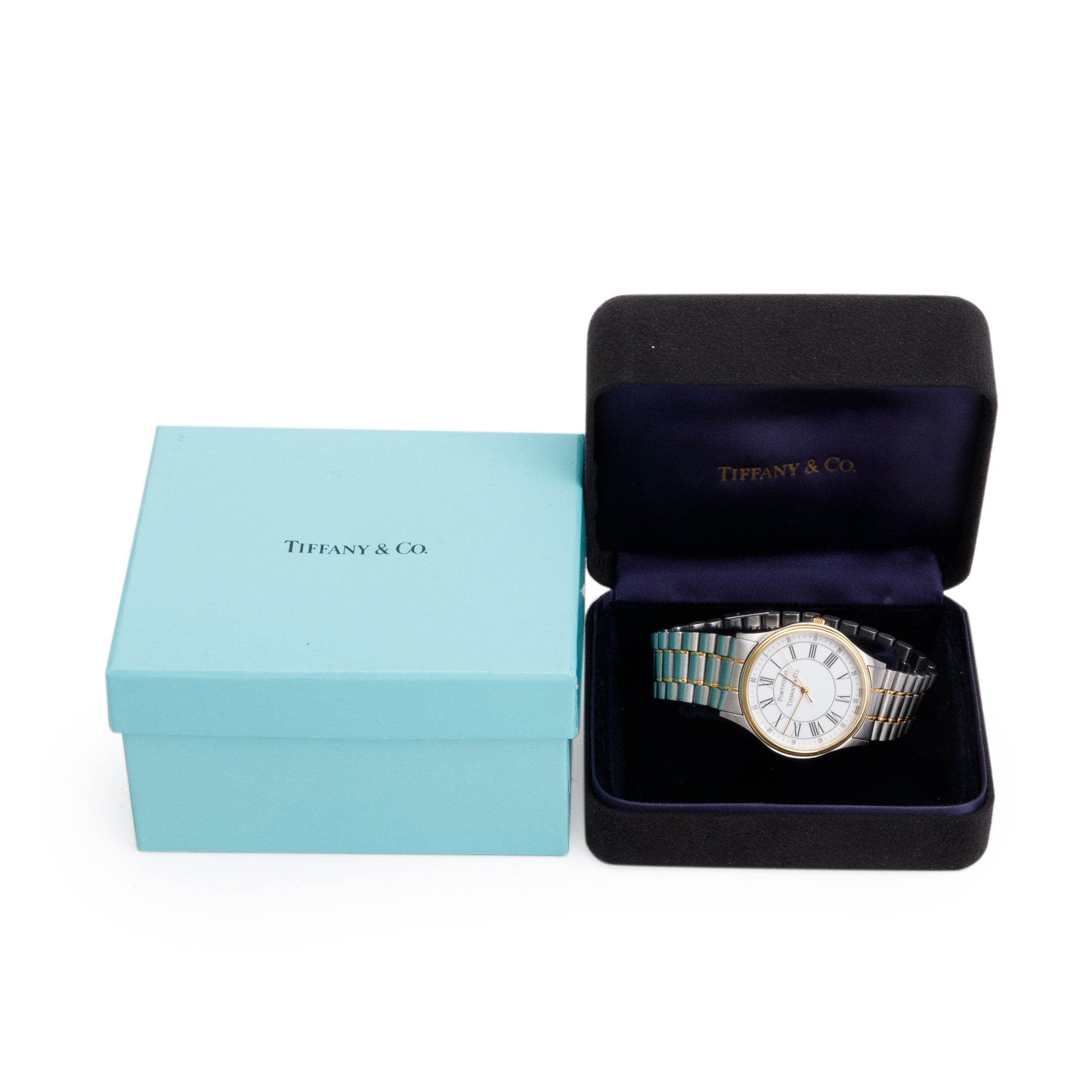 Tiffany & Co. Stainless Steel & 18k Yellow Gold Portfolio 33 MM Watch w/ Box