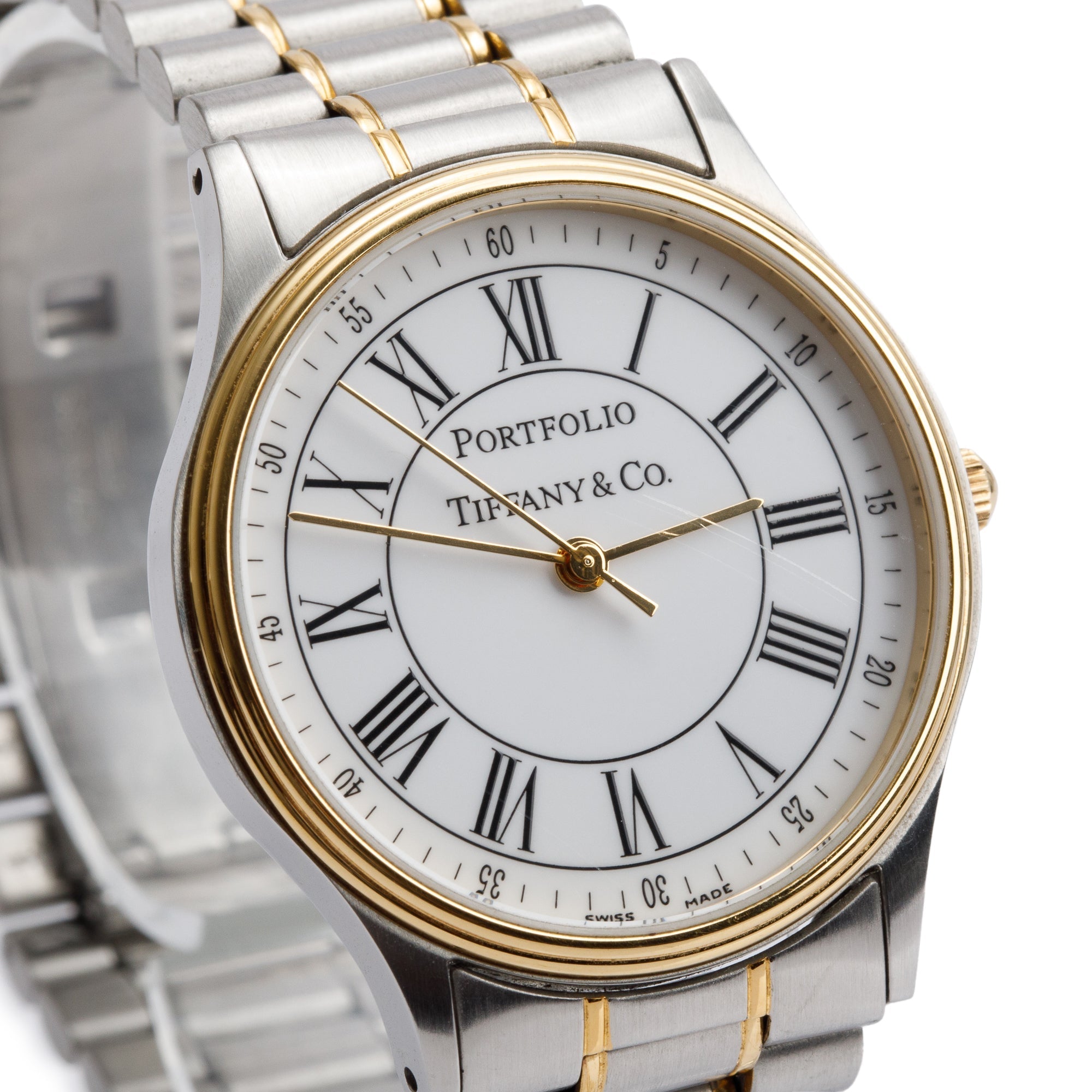 Tiffany & Co. Stainless Steel & 18k Yellow Gold Portfolio 33 MM Watch w/ Box