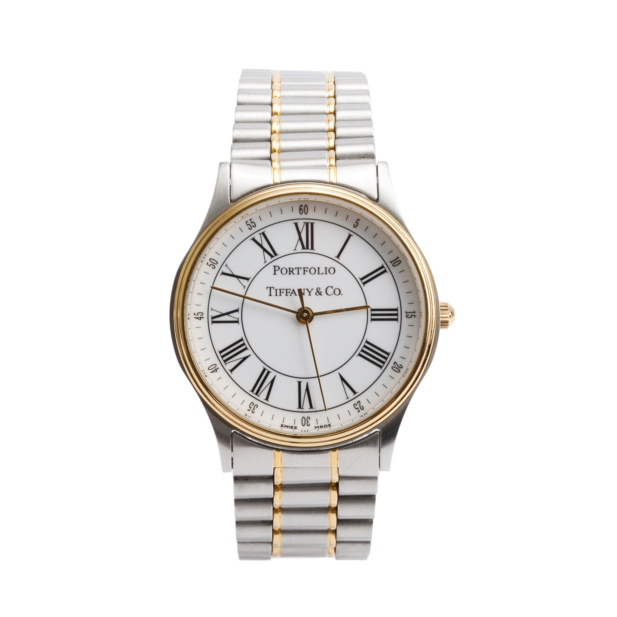 Tiffany & Co. Stainless Steel & 18k Yellow Gold Portfolio 33 MM Watch w/ Box