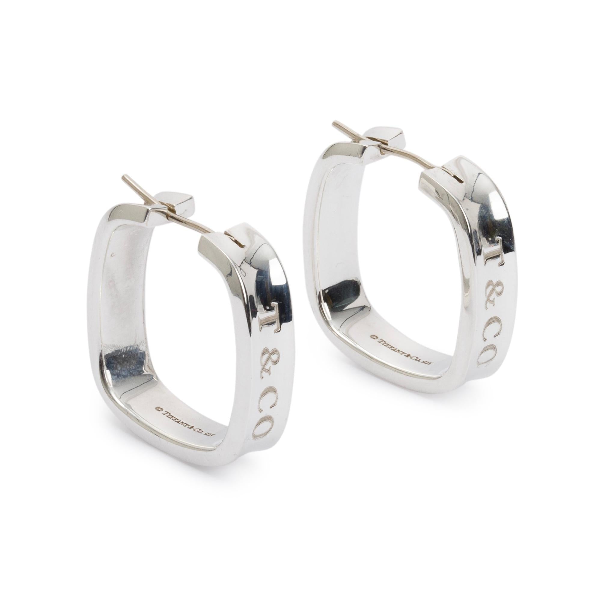 Tiffany & Co. Sterling Silver 1837 Medium Square Hoop Earrings